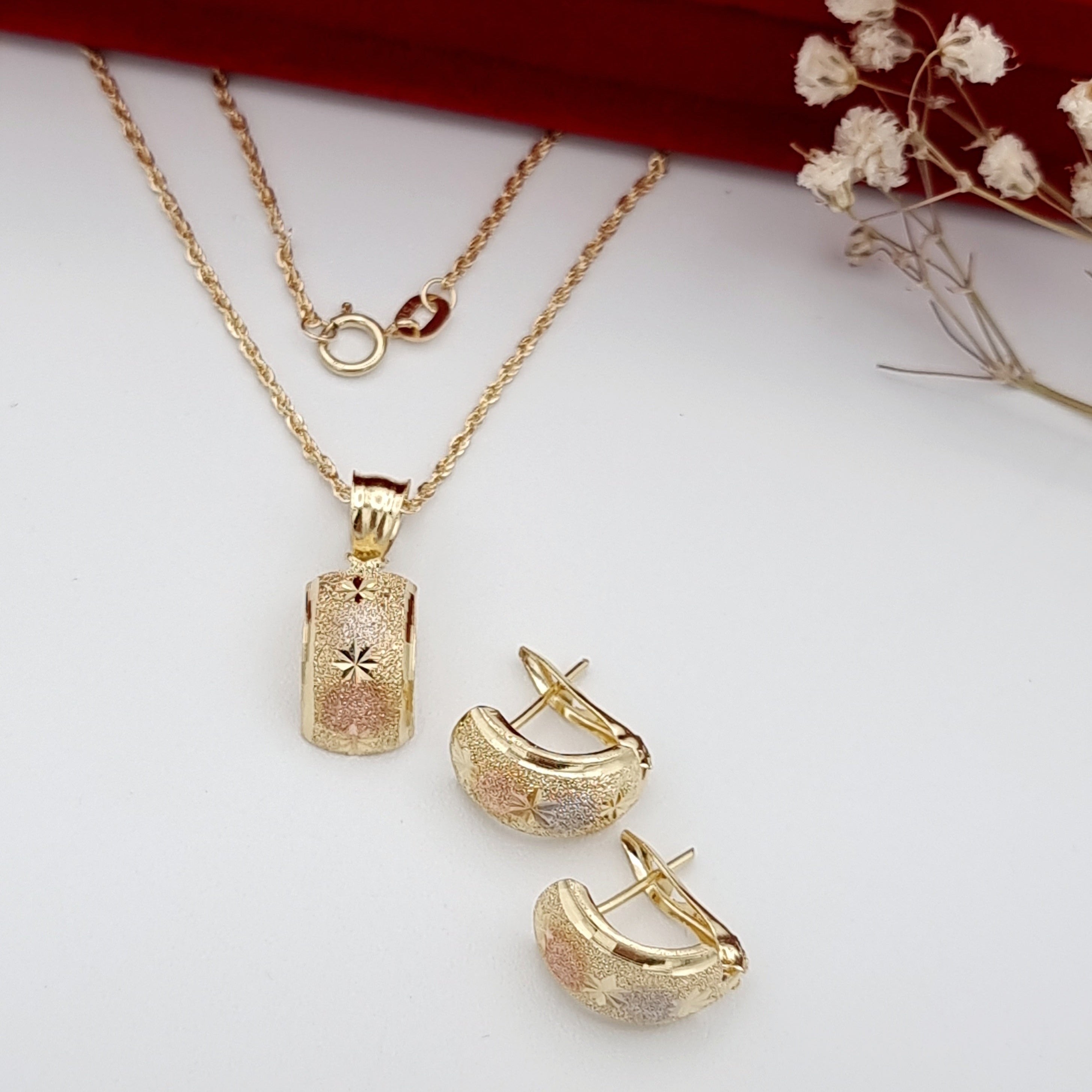 18K Pure Gold Fine Curved Jewelry Set