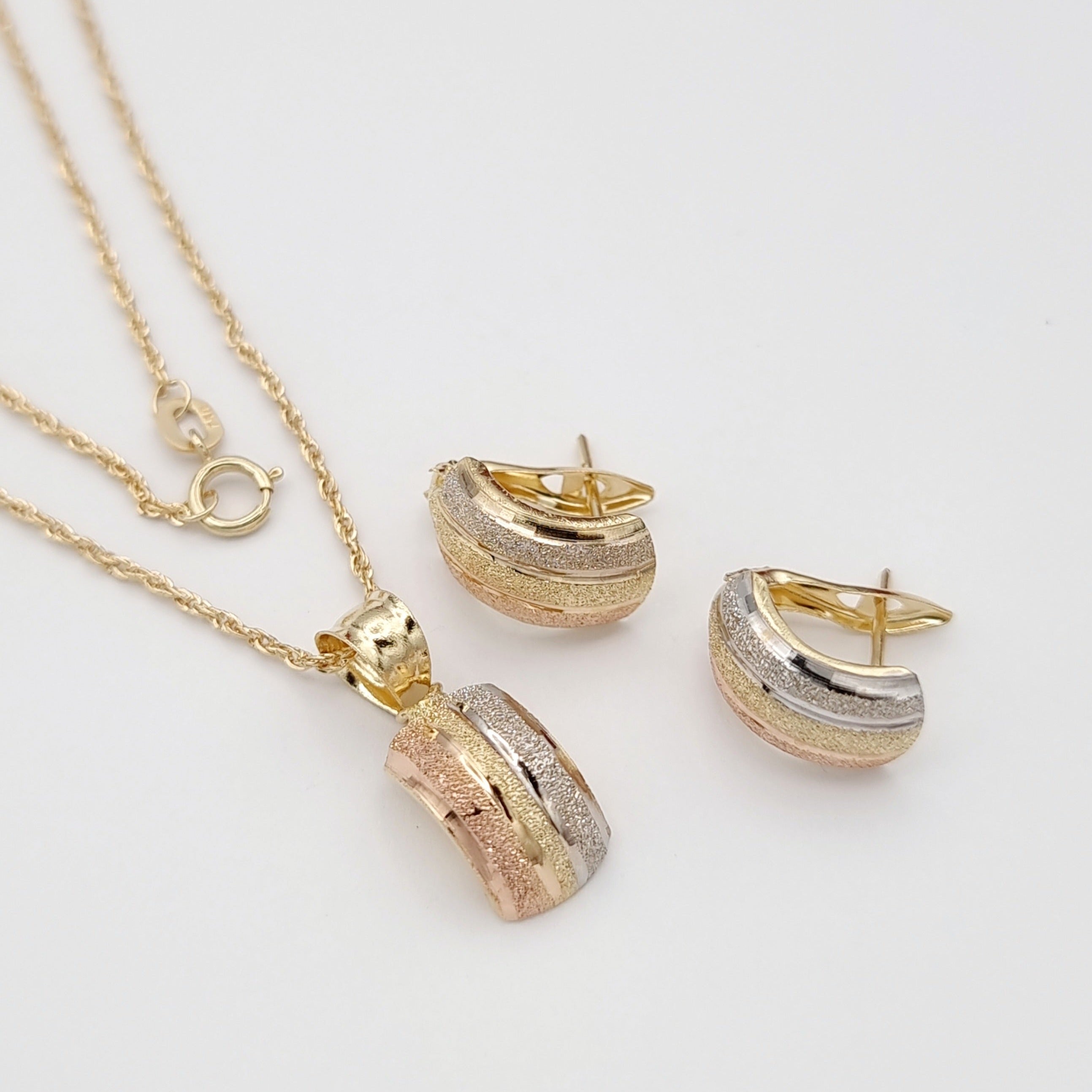 18K Pure Gold 3 Color Curved Jewelry Set