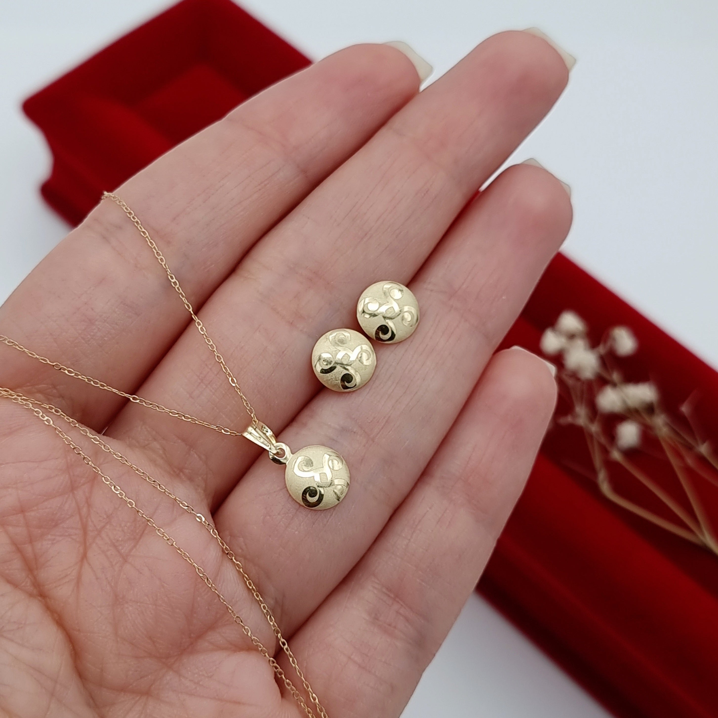 18K Pure Gold Fine Round Jewelry Set