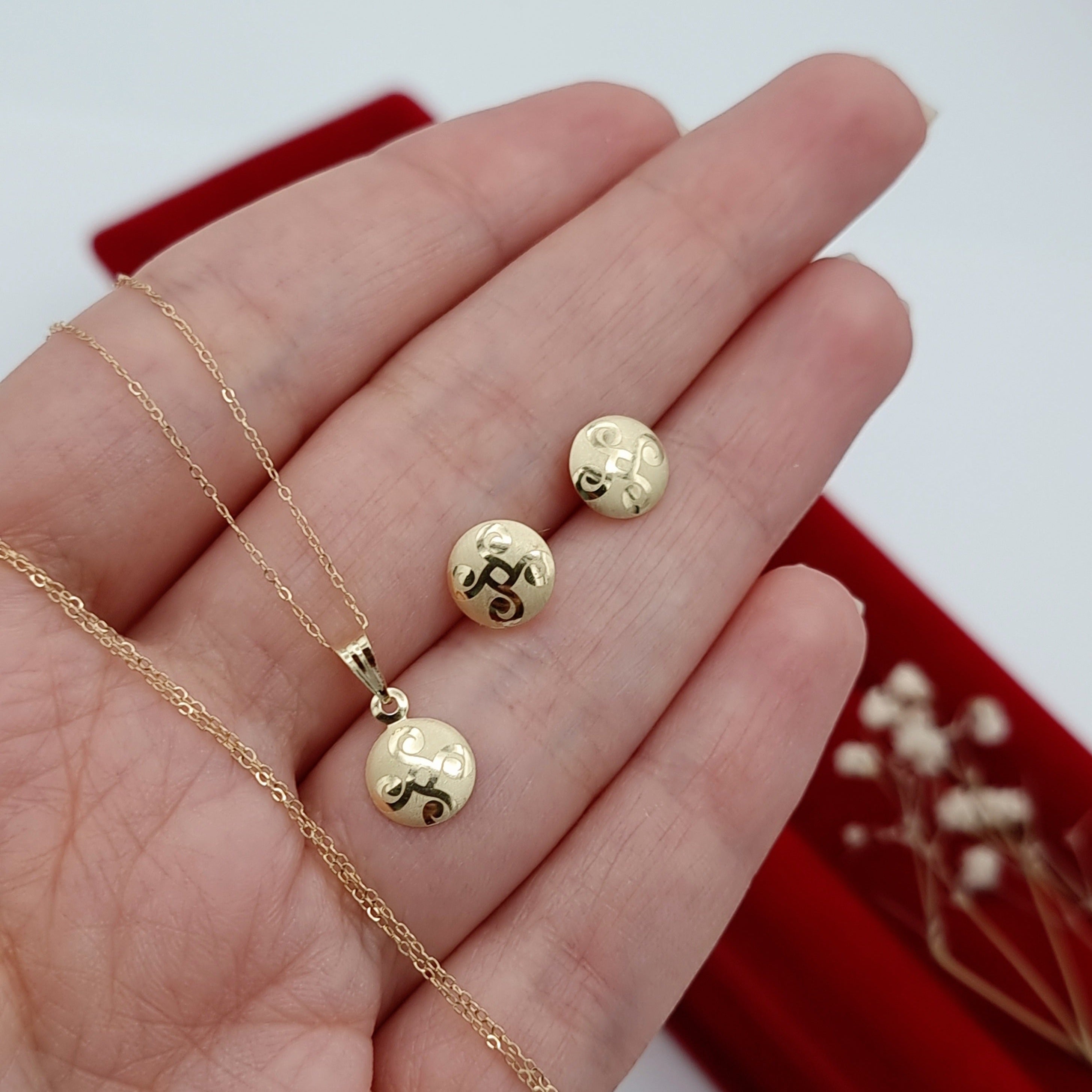 18K Pure Gold Fine Round Jewelry Set