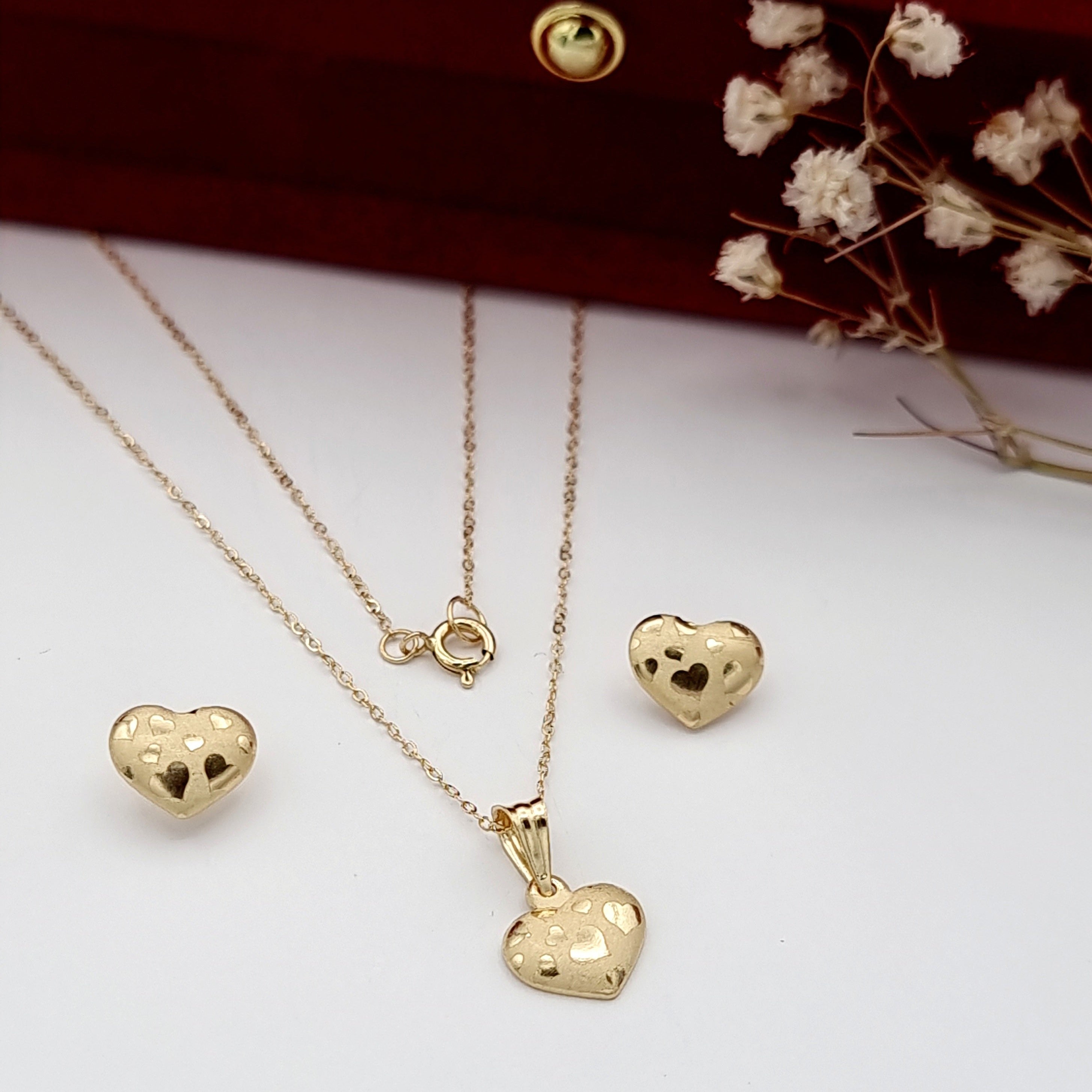 18K Pure Gold Fine Heart Jewelry Set – Tala Gold Collection