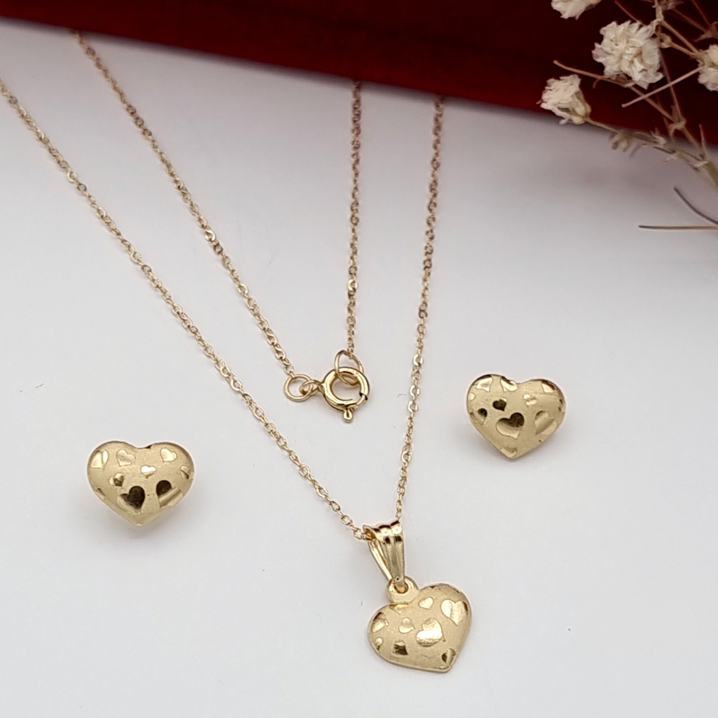 18K Pure Gold Fine Heart Jewelry Set