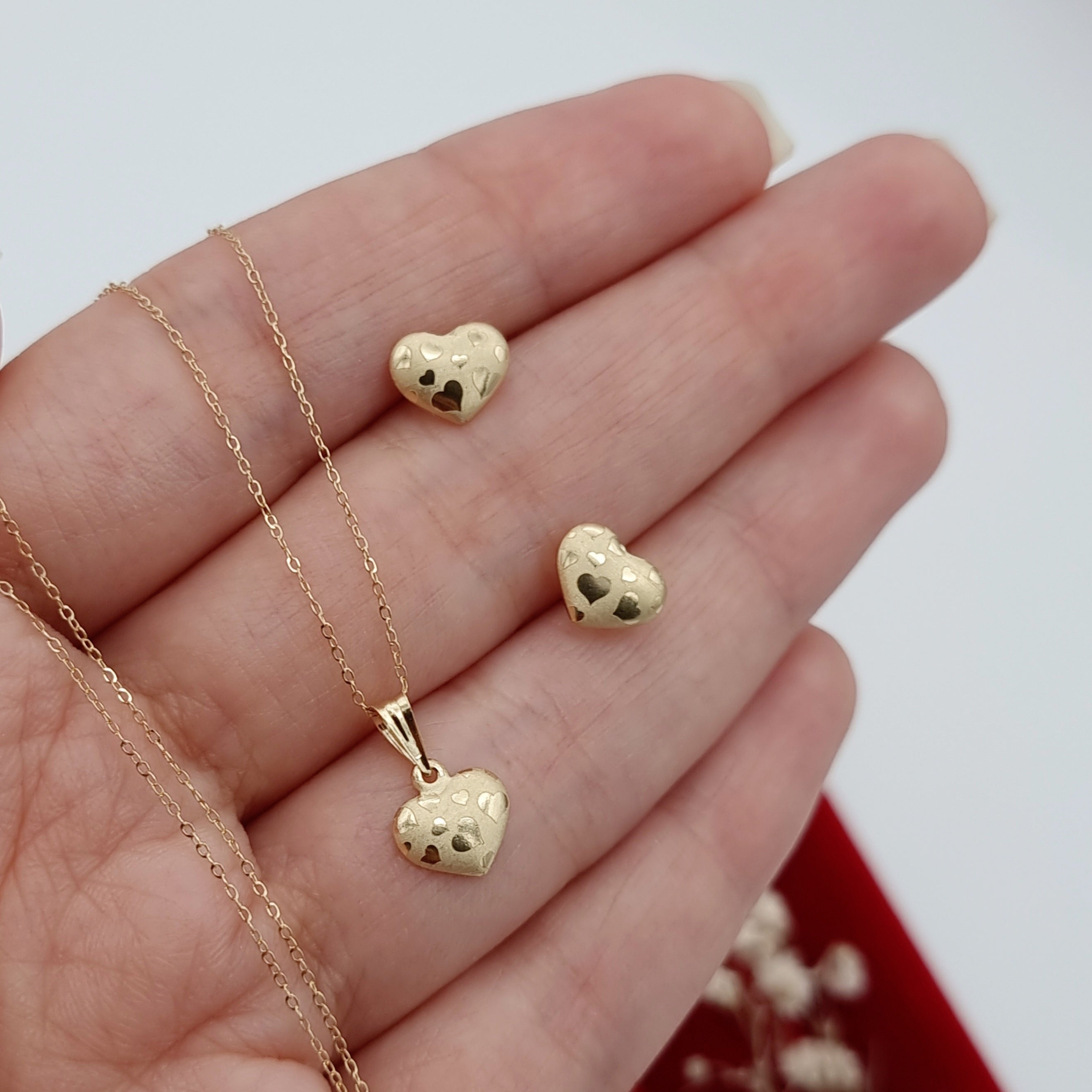 18K Pure Gold Fine Heart Jewelry Set