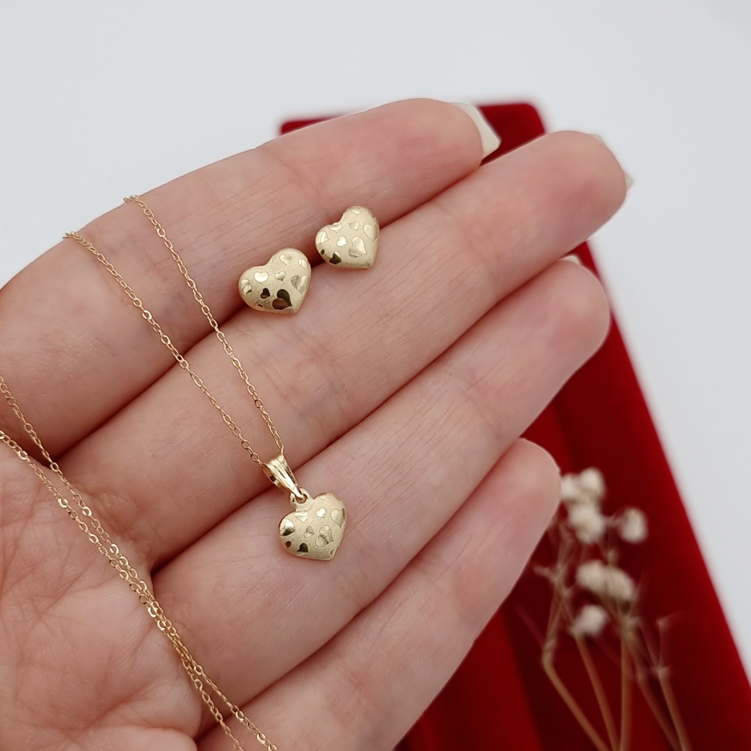 18K Pure Gold Fine Heart Jewelry Set