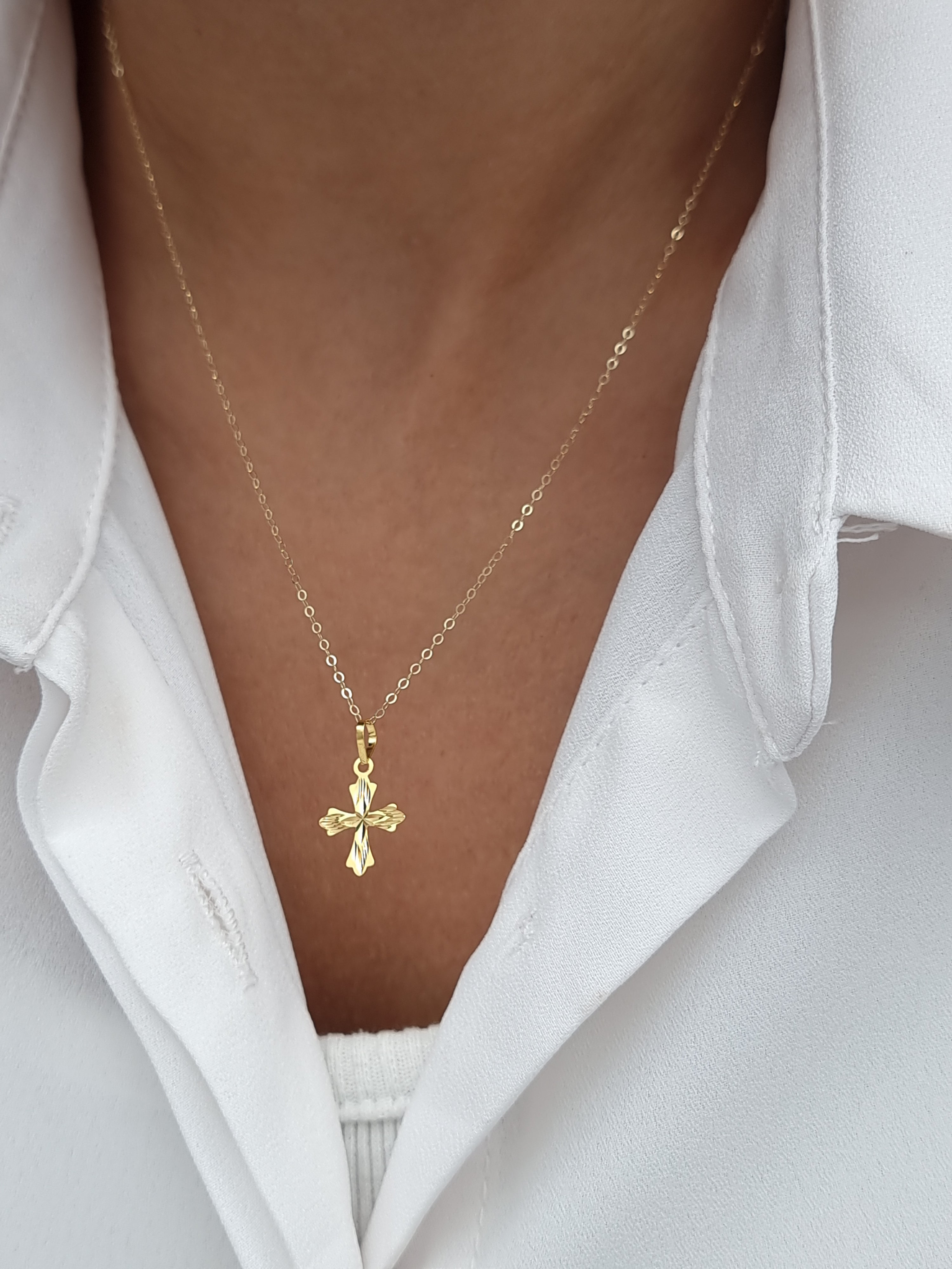 18K Pure Gold Cross Necklace