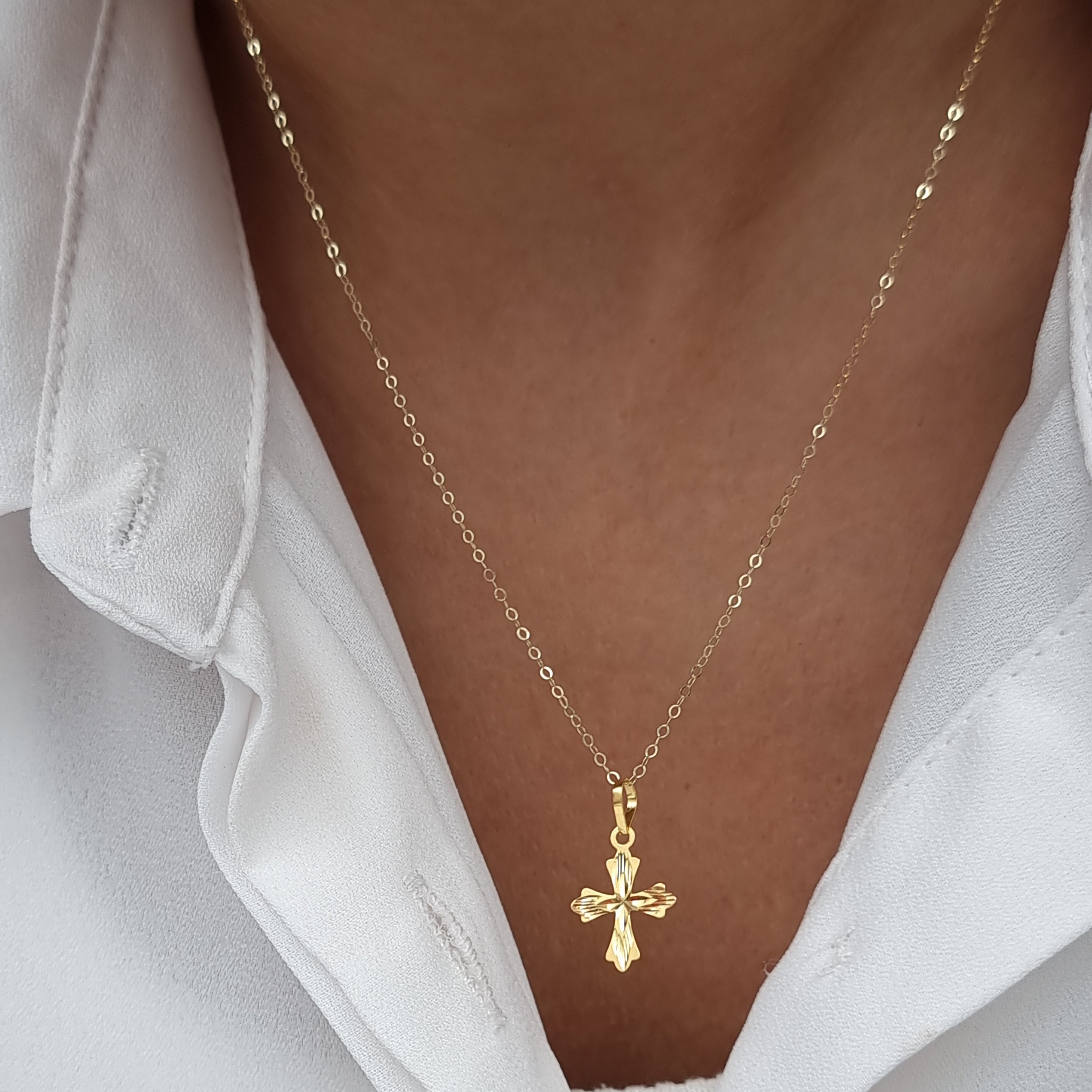 18K Pure Gold Cross Necklace