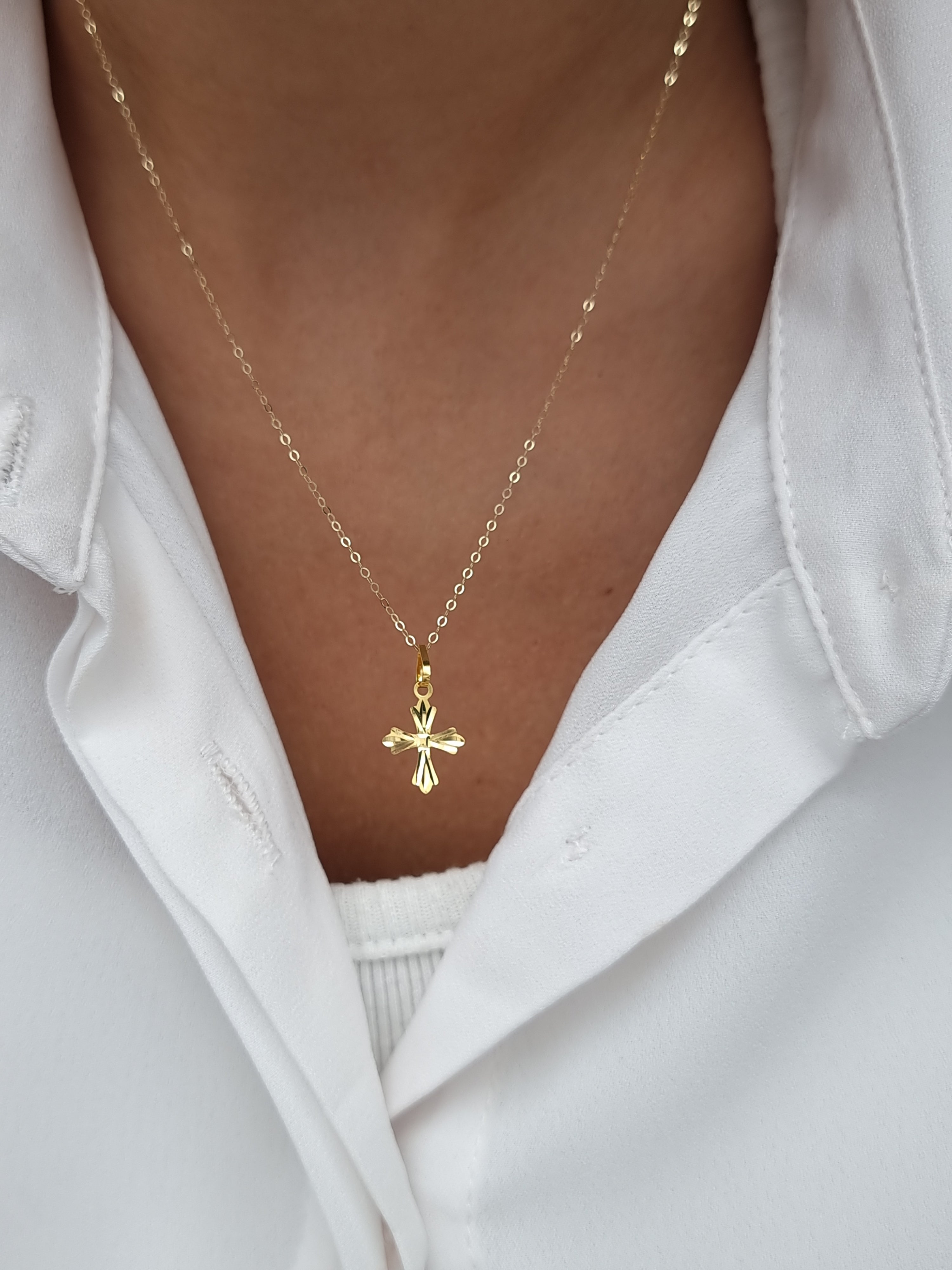 18K Pure Gold Cross Necklace