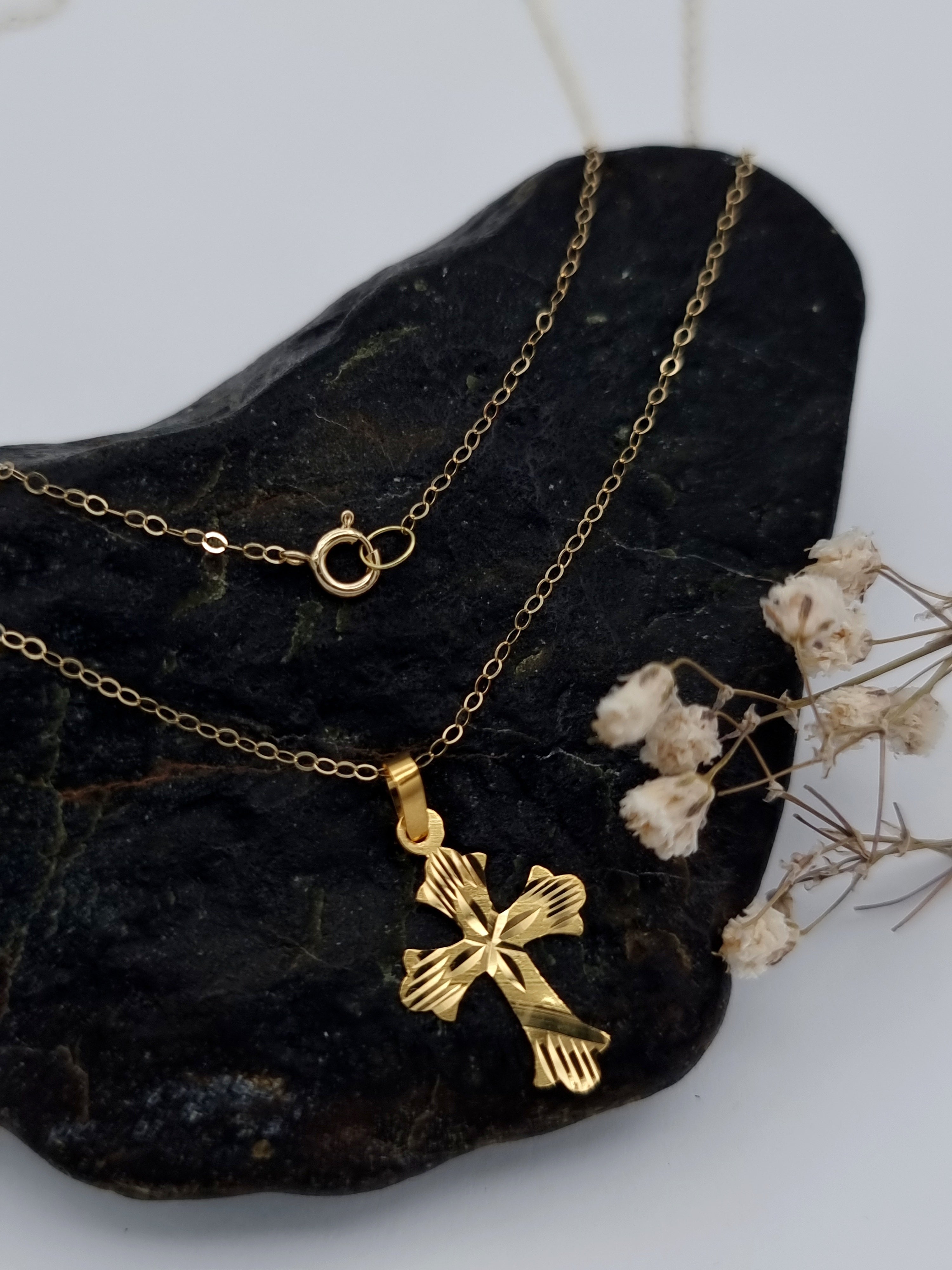 18K Pure Gold Cross Necklace