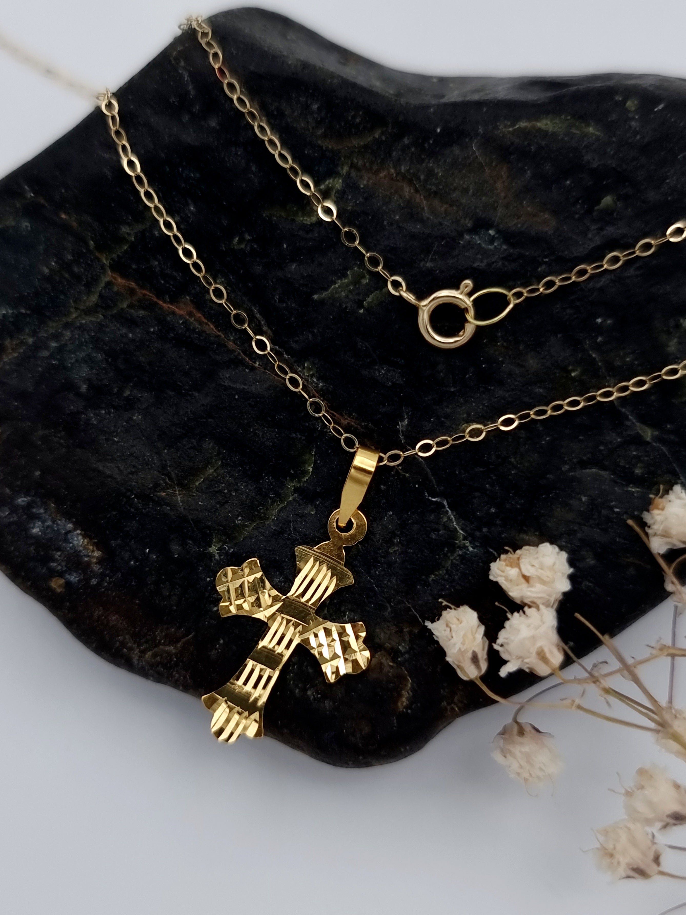 18K Pure Gold Cross Necklace