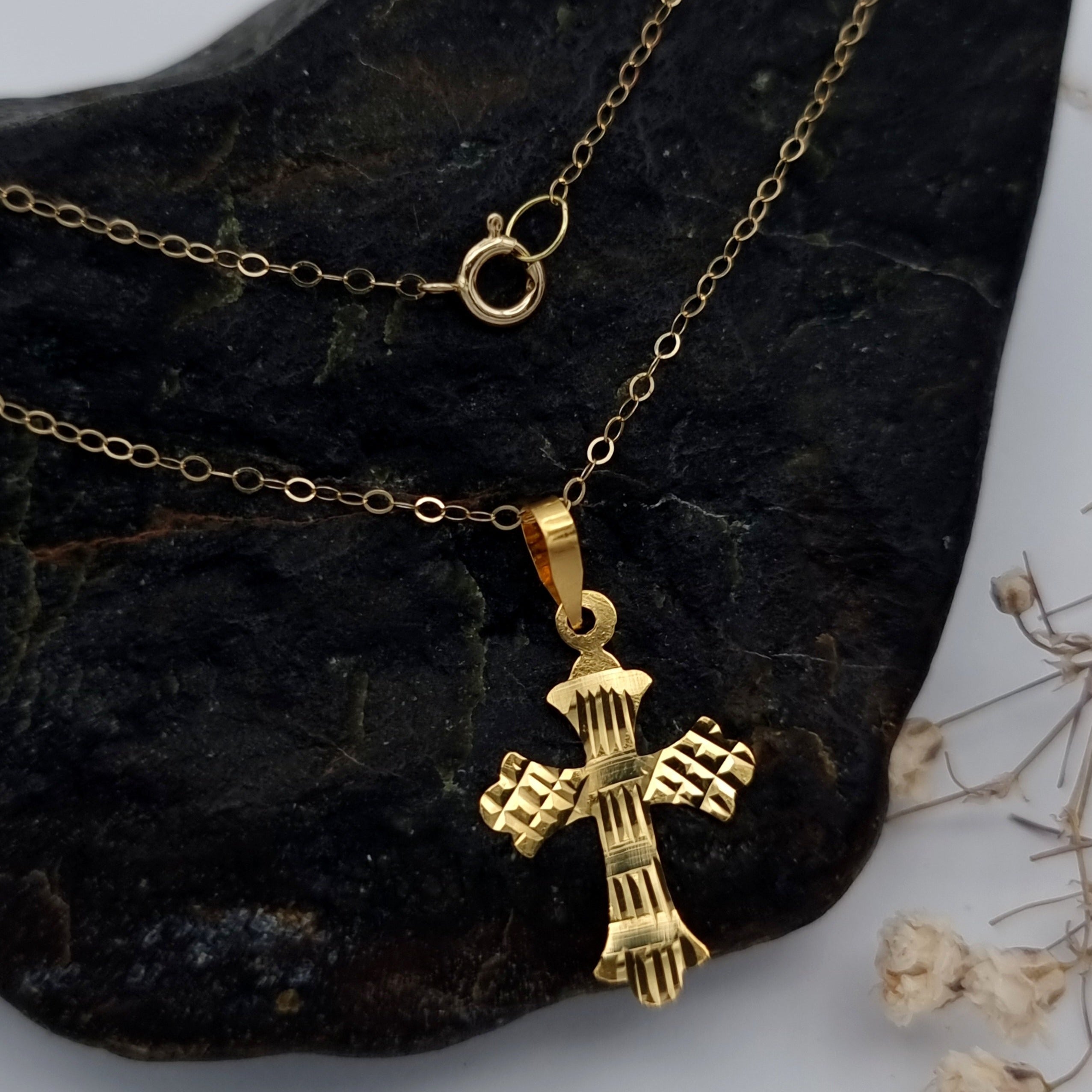 18K Pure Gold Cross Necklace