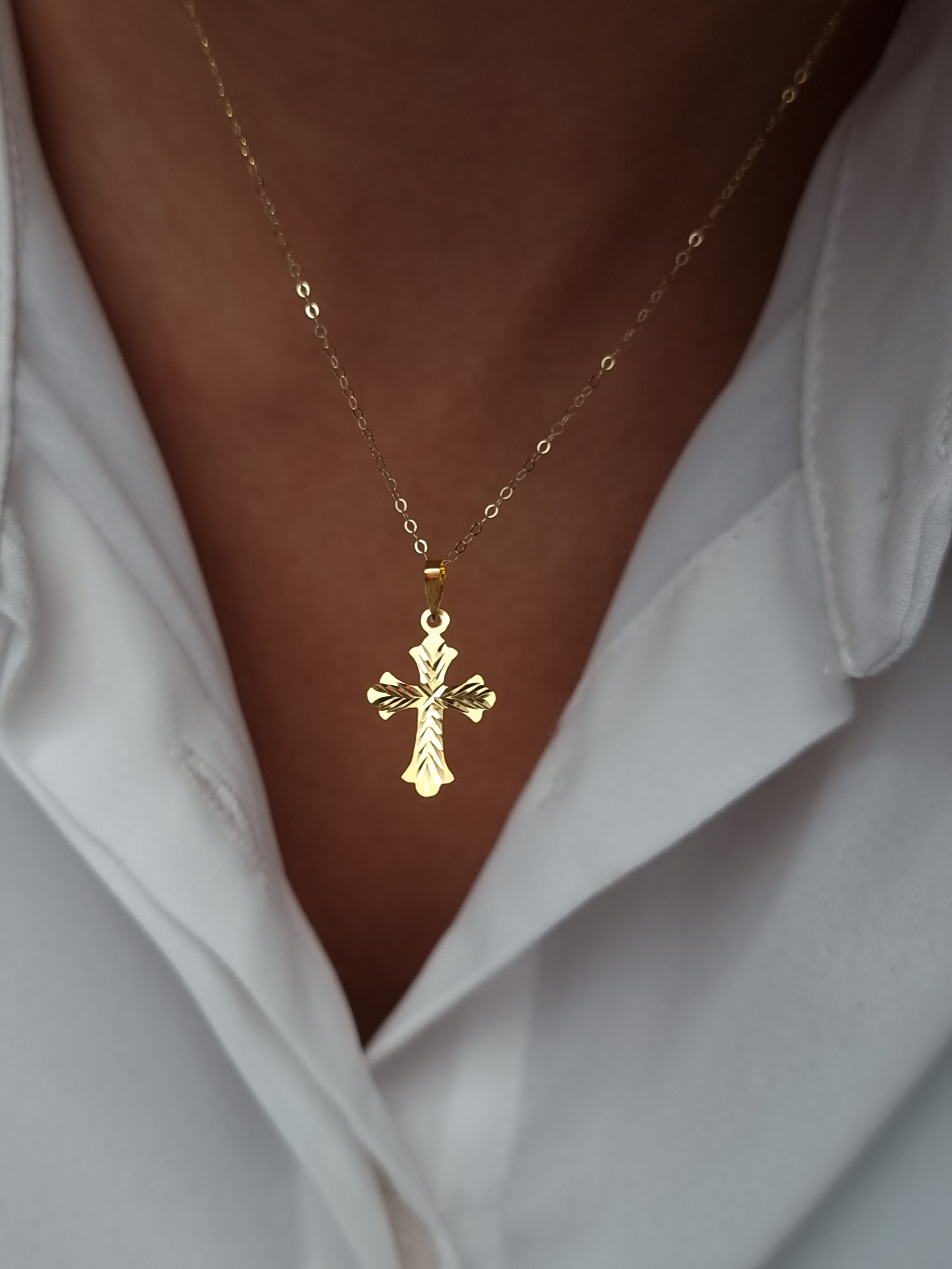 18K Pure Gold Cross Necklace