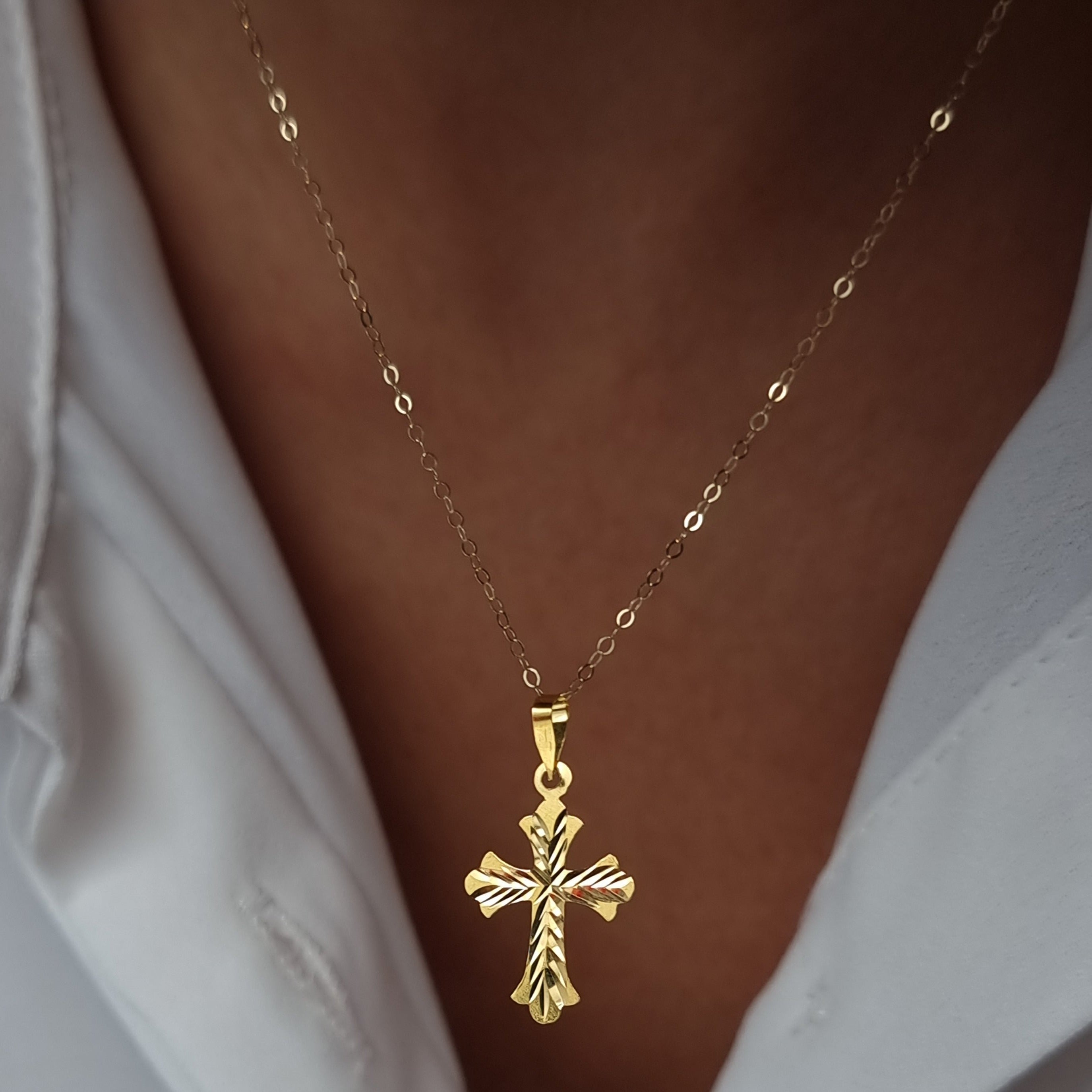 18K Pure Gold Cross Necklace