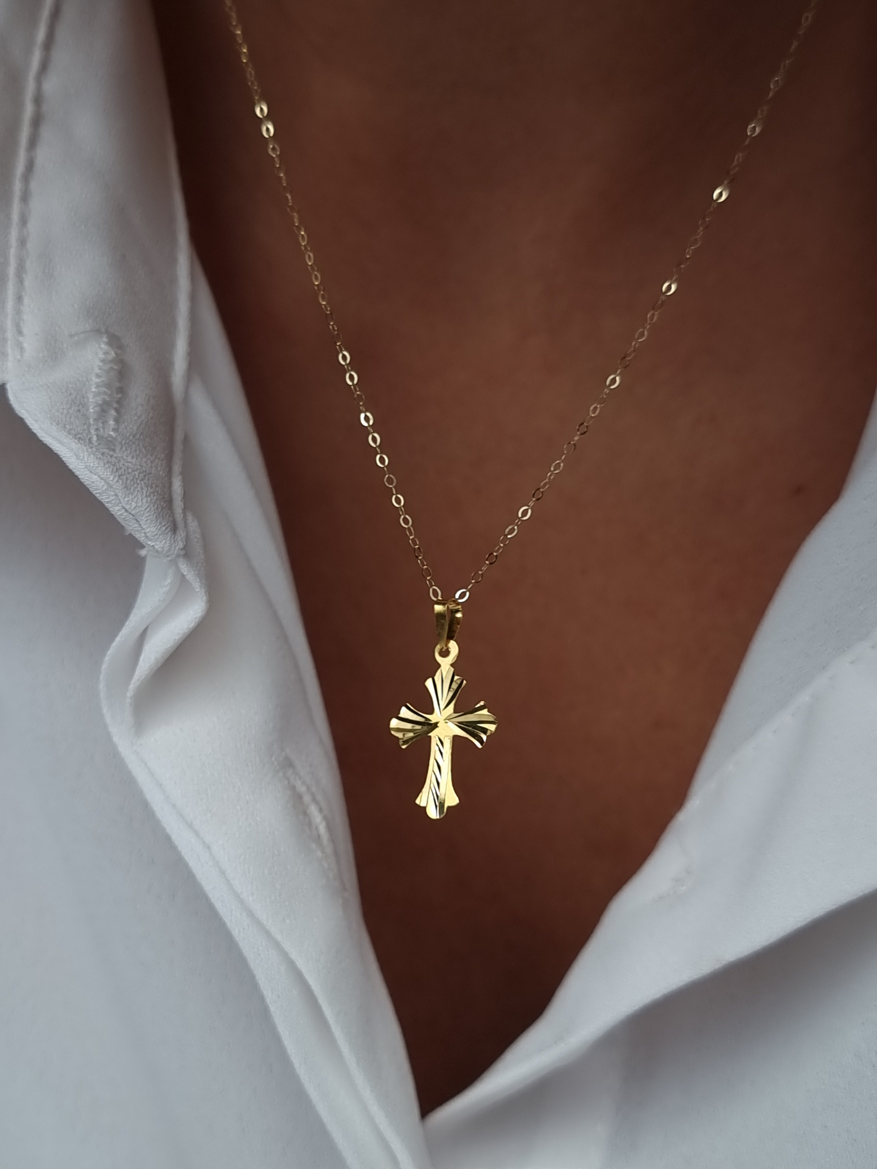 18K Pure Gold Cross Necklace