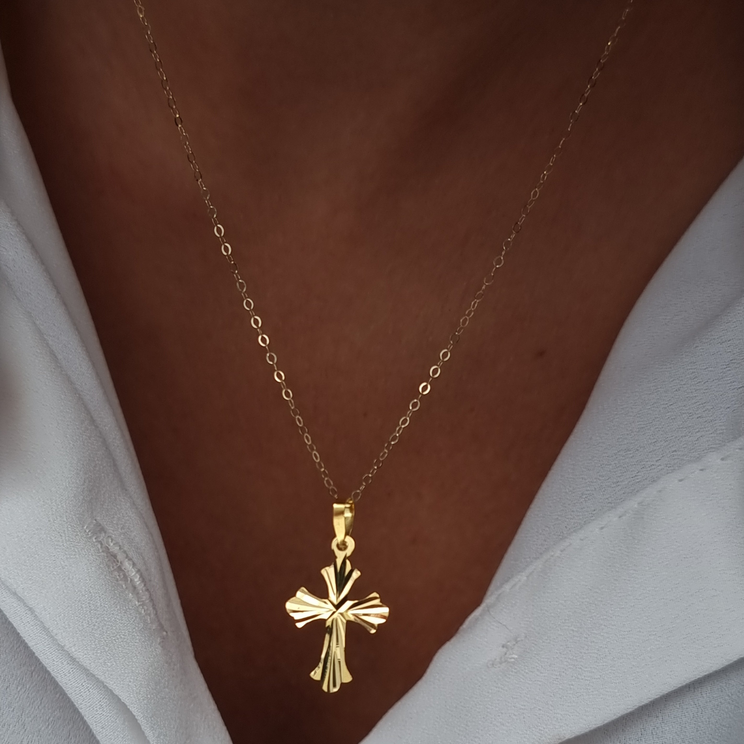 18K Pure Gold Cross Necklace