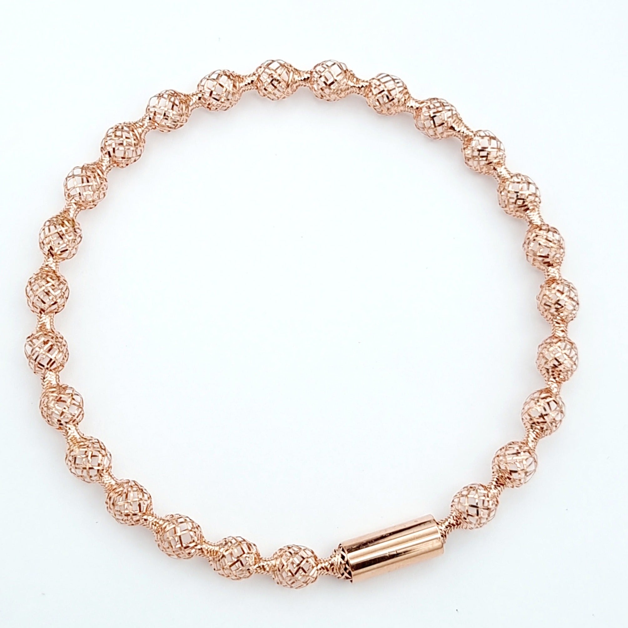 18K Pure Gold Elastic Net Ball Rose Bangle