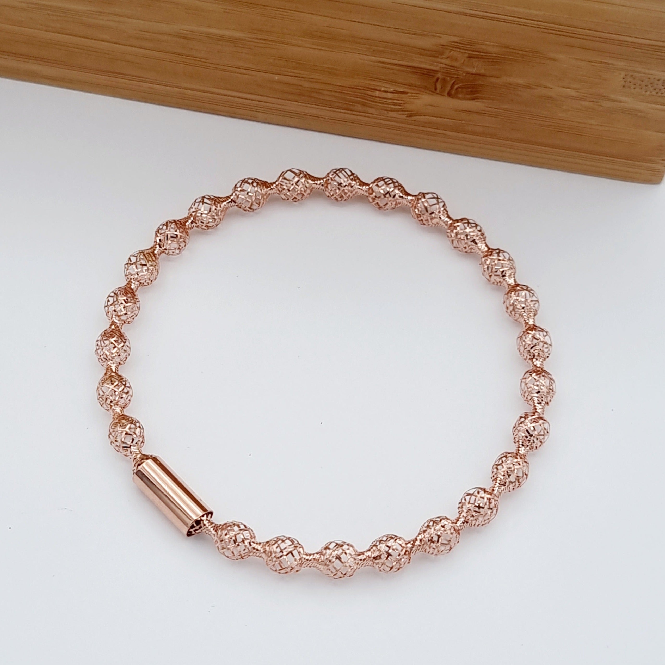 18K Pure Gold Elastic Net Ball Rose Bangle