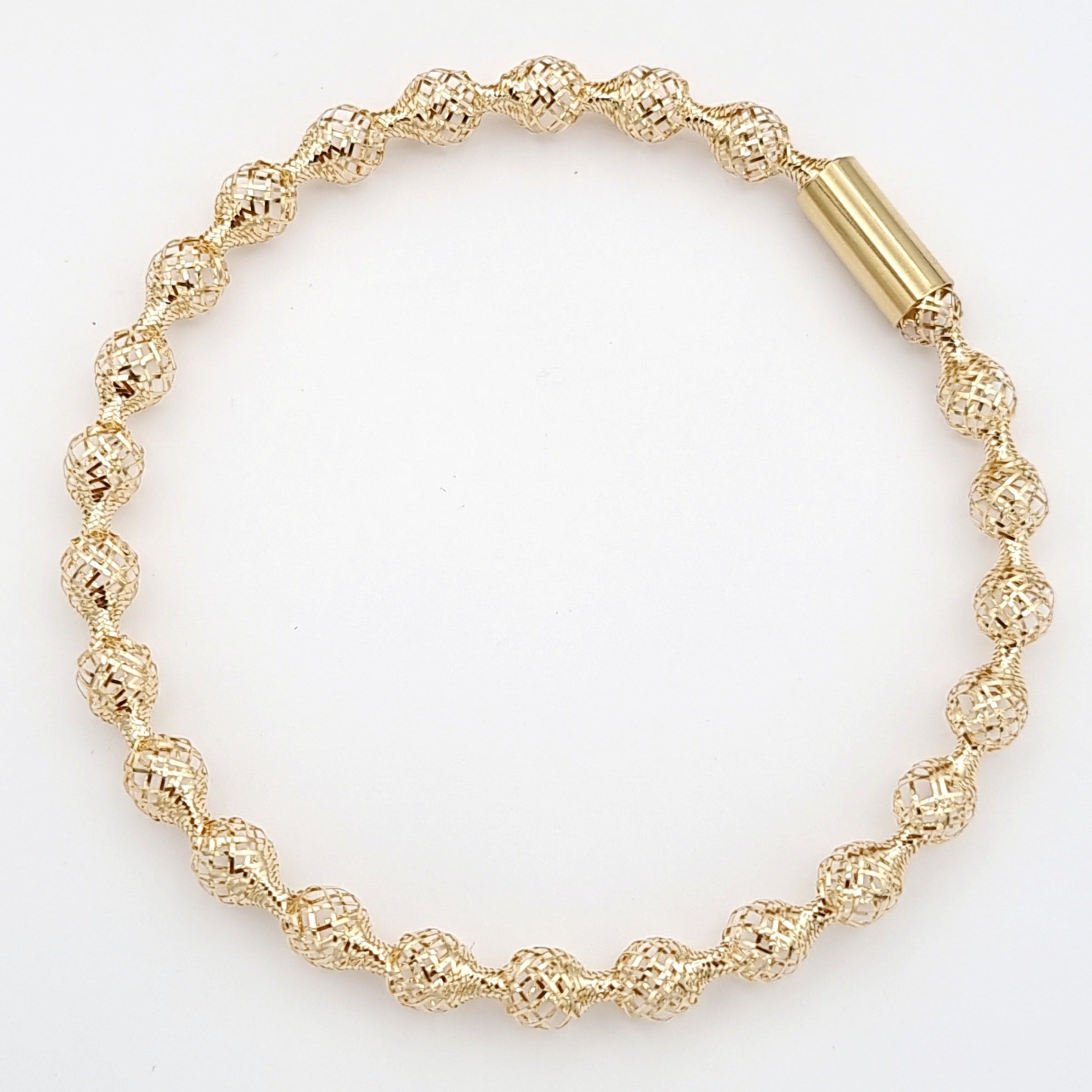 18K Pure Gold Elastic Net Ball Bangle