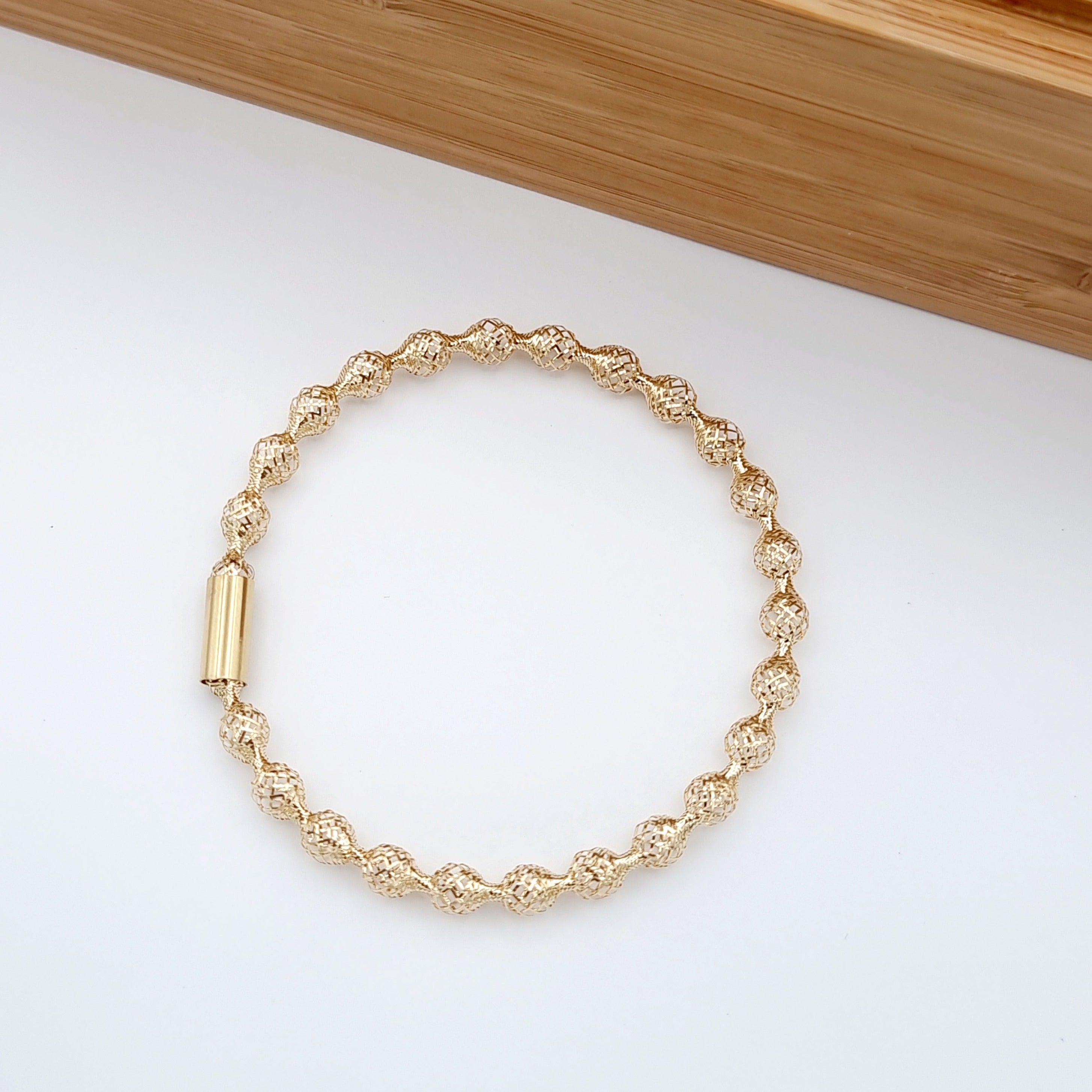 18K Pure Gold Elastic Net Ball Bangle