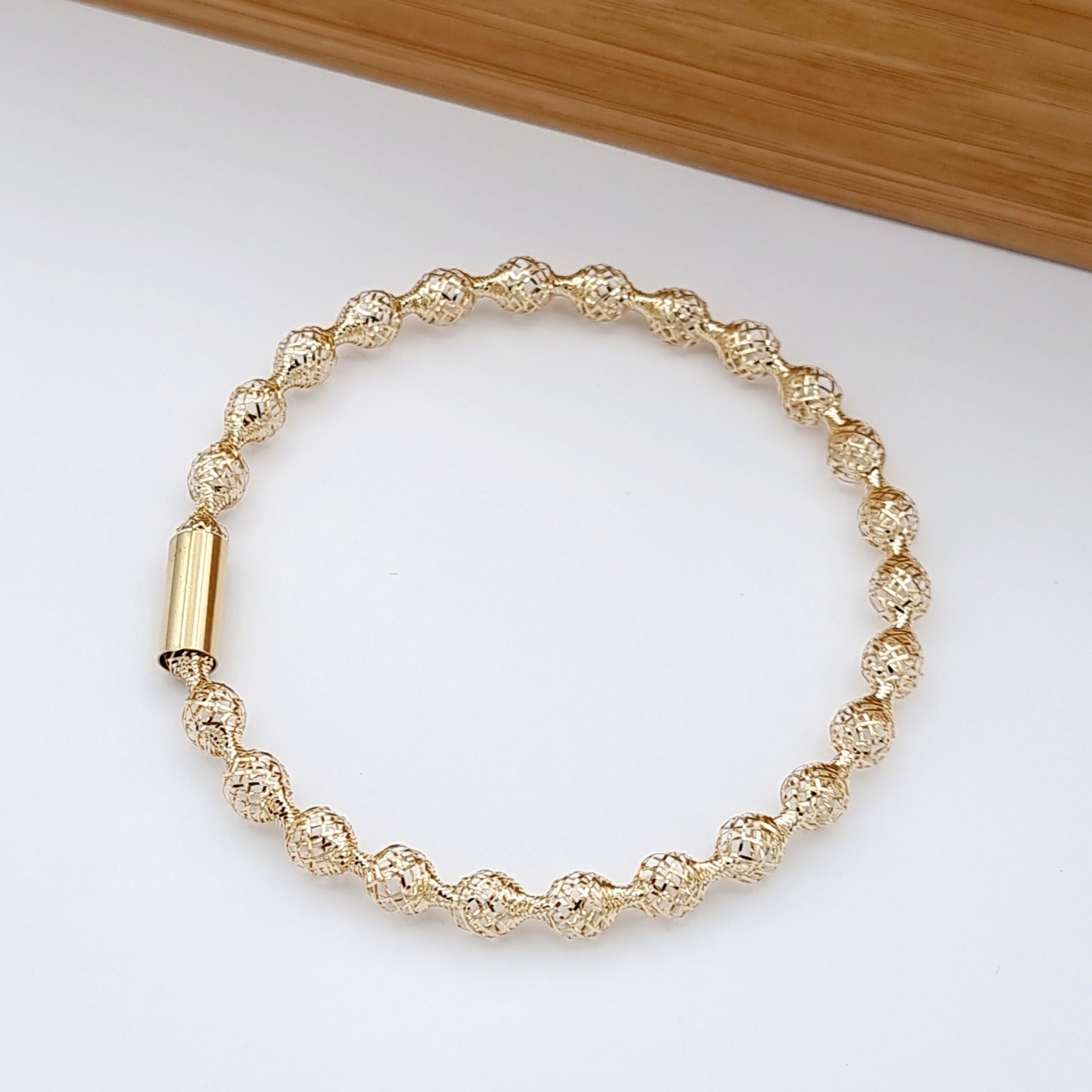 18K Pure Gold Elastic Net Ball Bangle