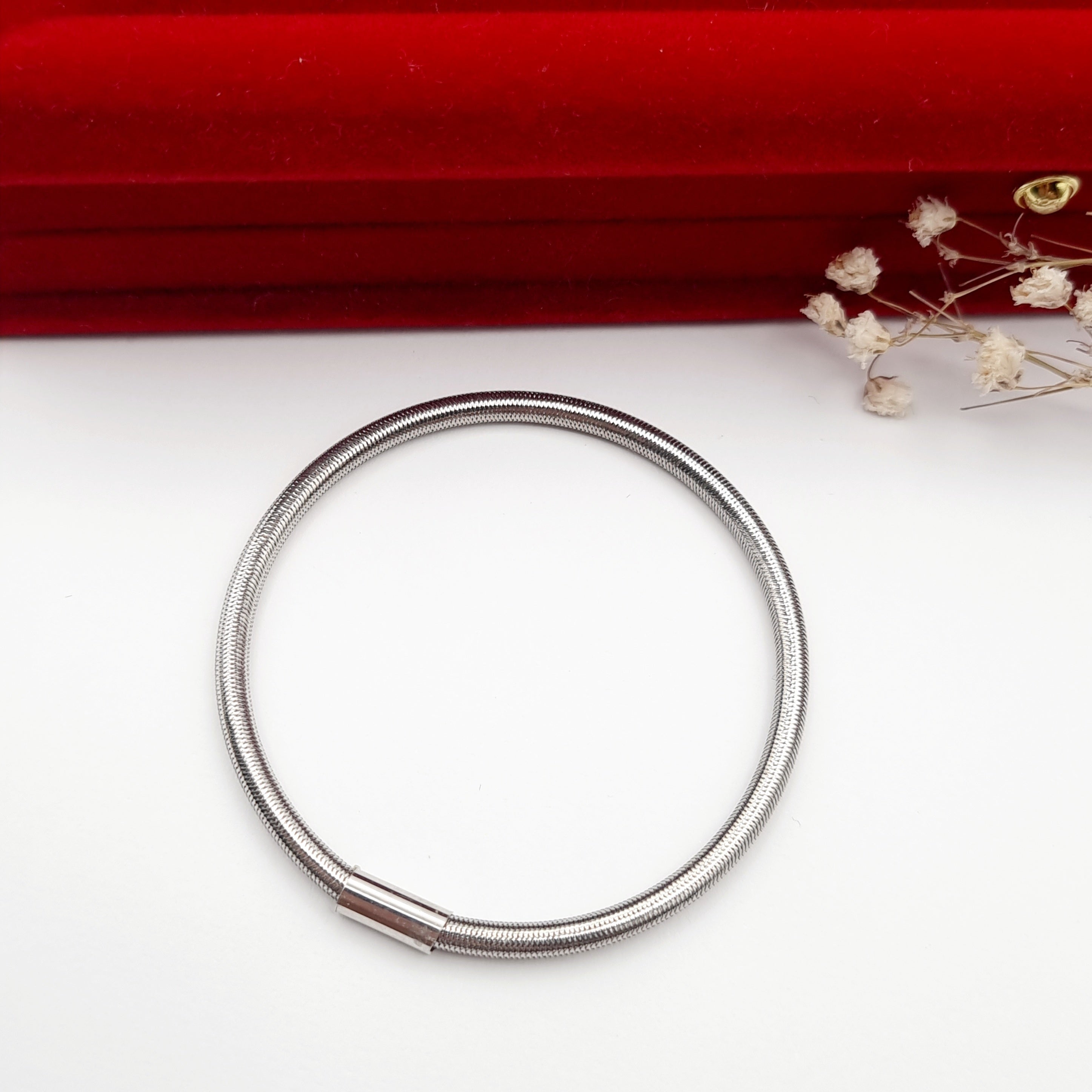 18K Pure Gold Elastic White Gold Bangle