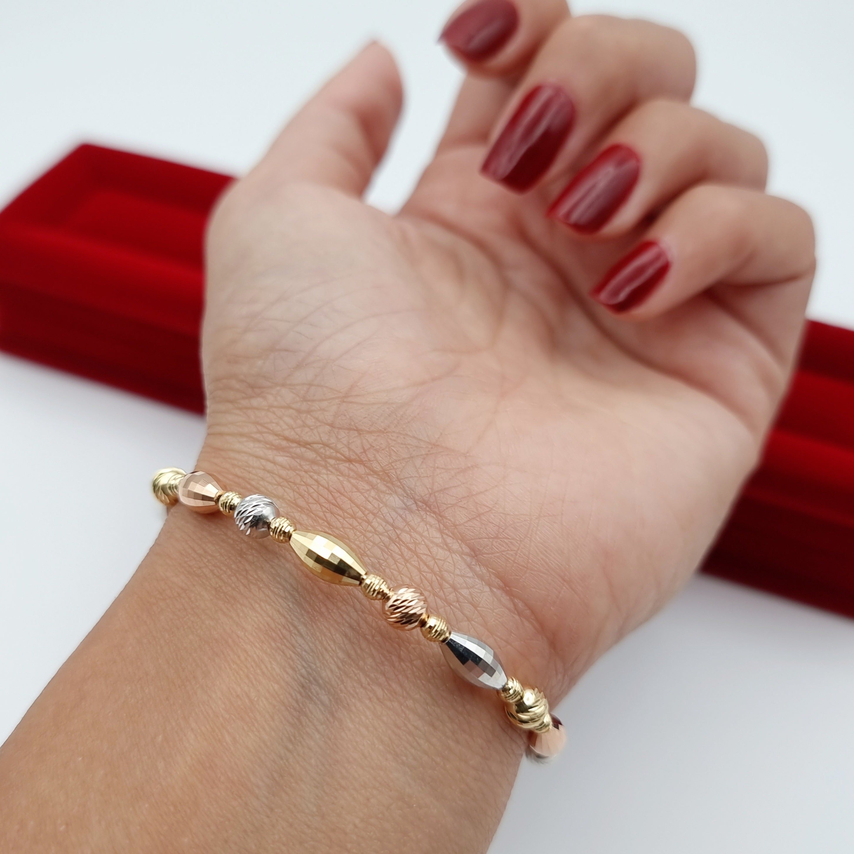 18K Pure Gold 3 Color Seed Adjustable Bracelet