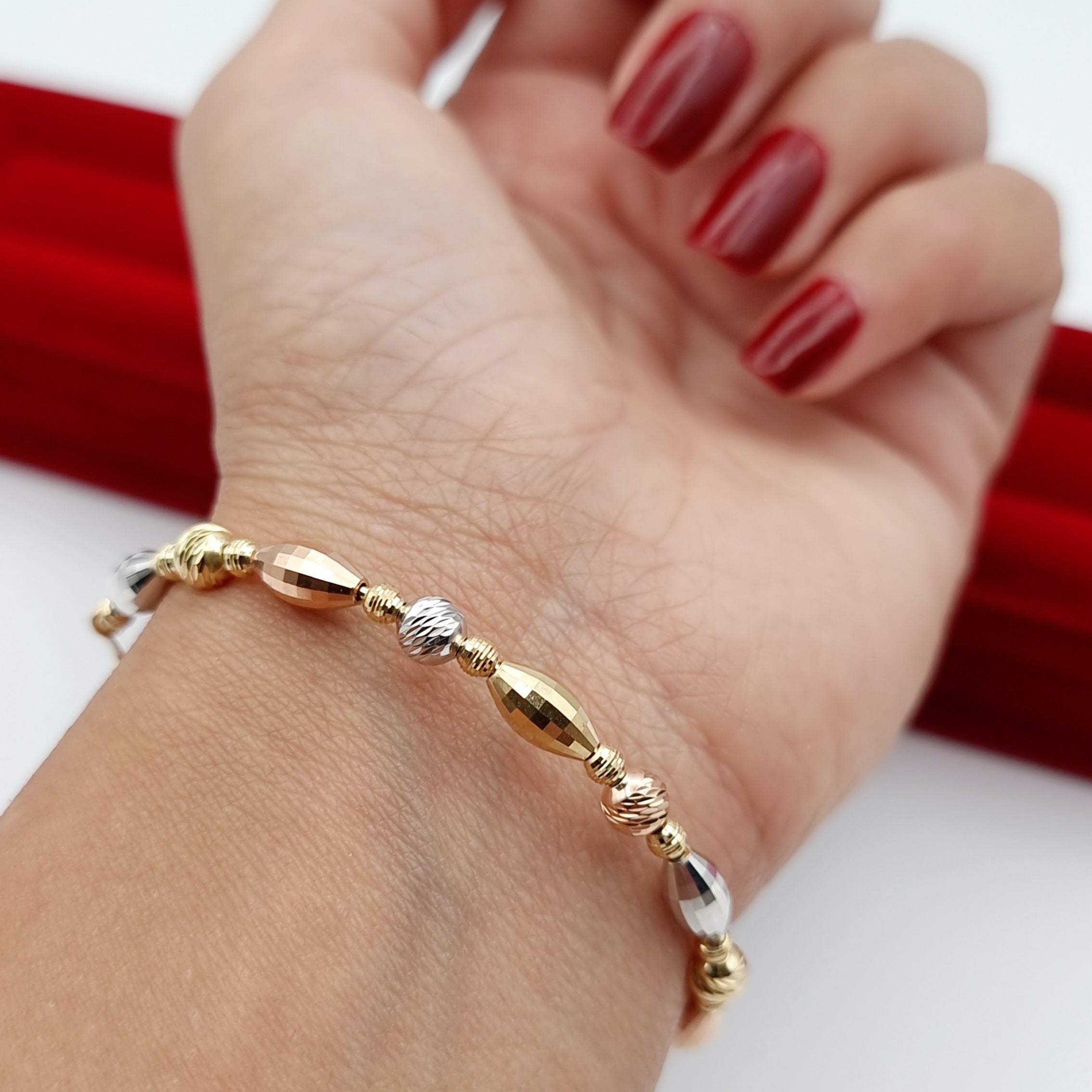 18K Pure Gold 3 Color Seed Adjustable Bracelet