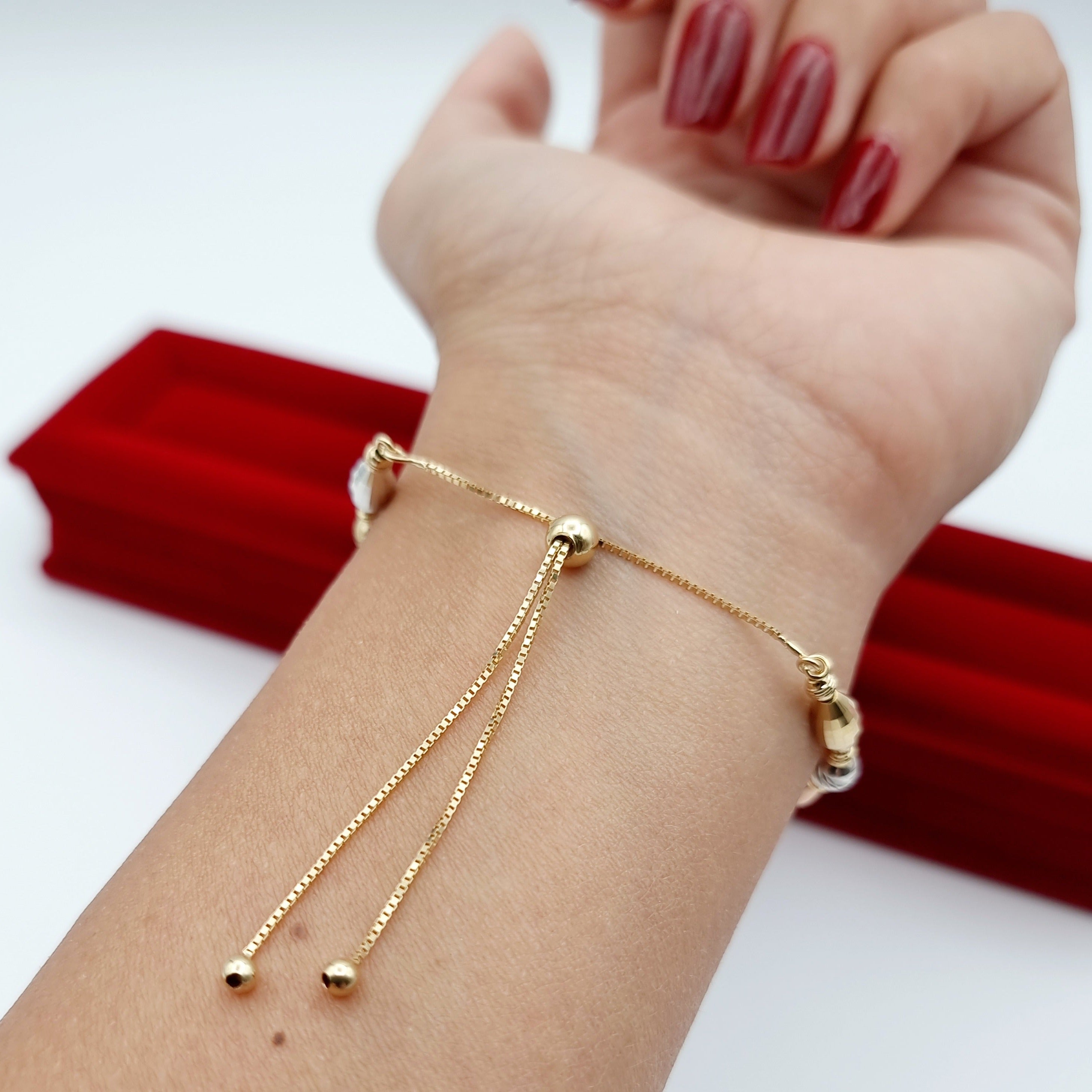 18K Pure Gold 3 Color Seed Adjustable Bracelet