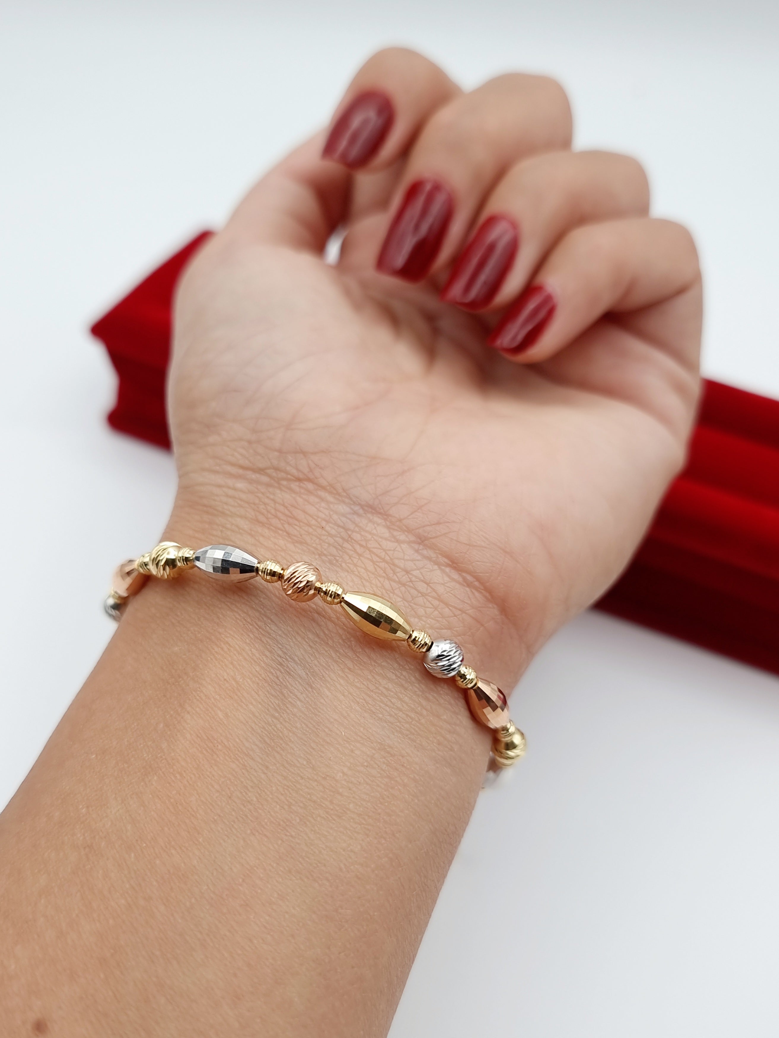 18K Pure Gold 3 Color Seed Adjustable Bracelet