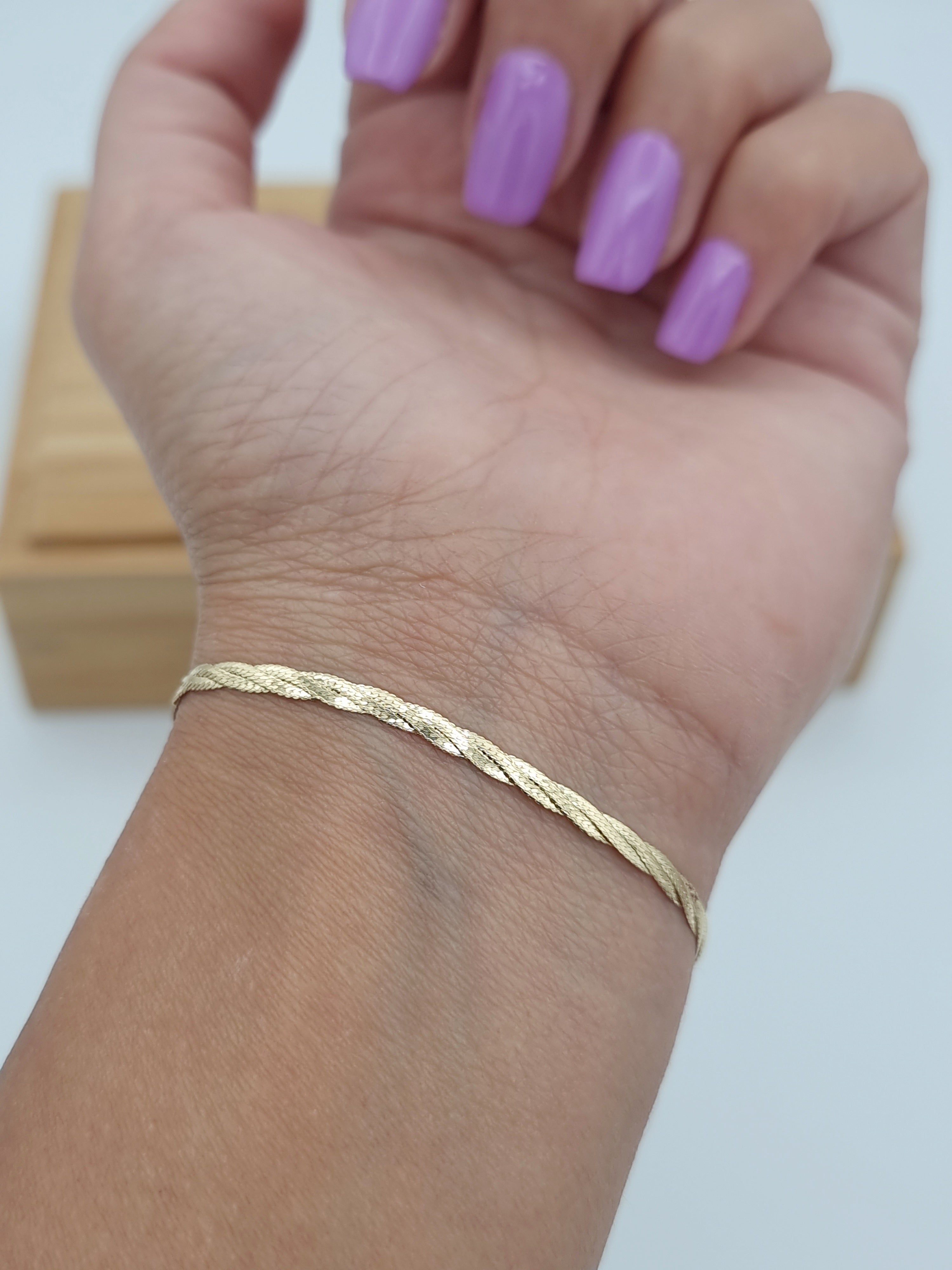 18K Pure Gold Twisted Flat Bracelet