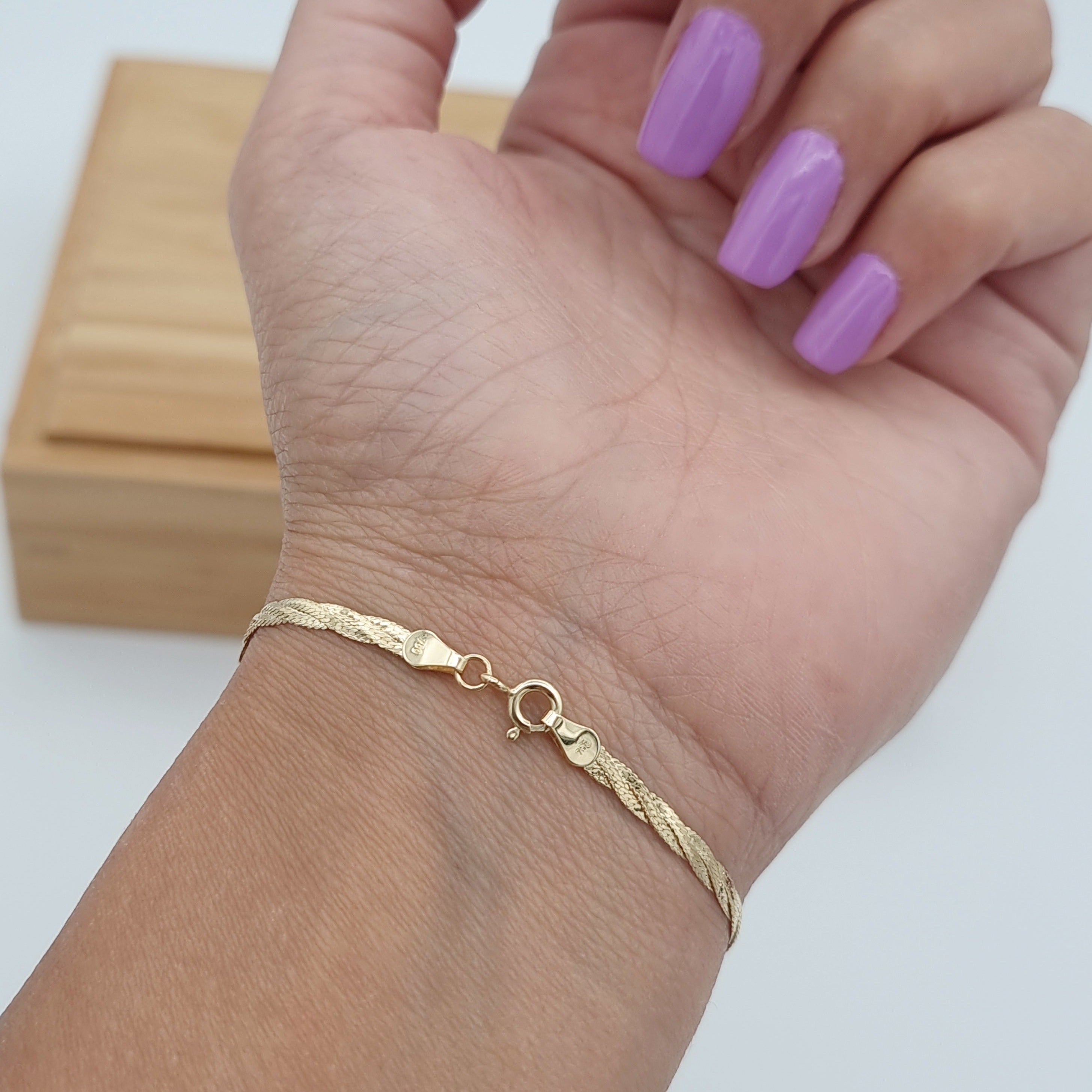 18K Pure Gold Twisted Flat Bracelet