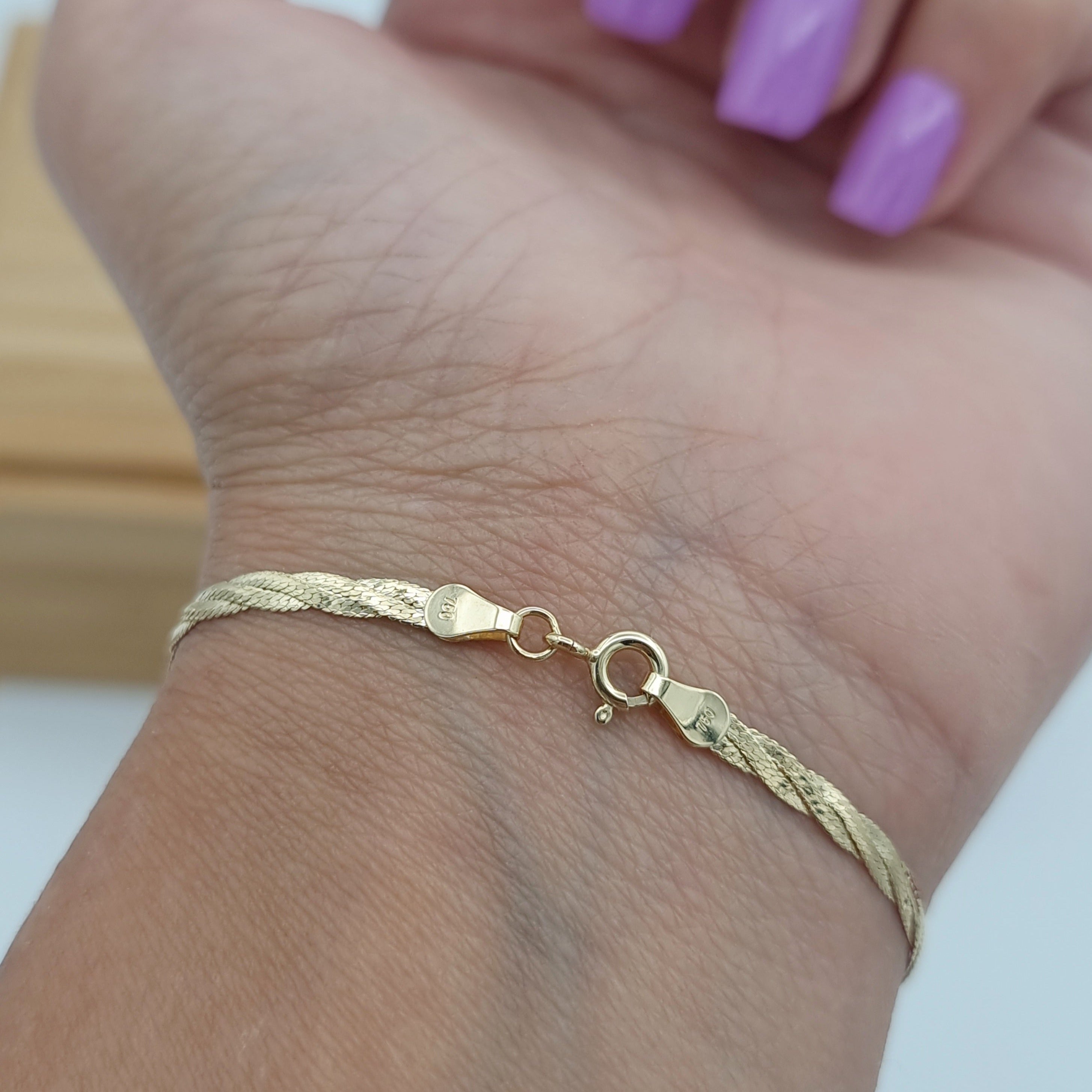 18K Pure Gold Twisted Flat Bracelet