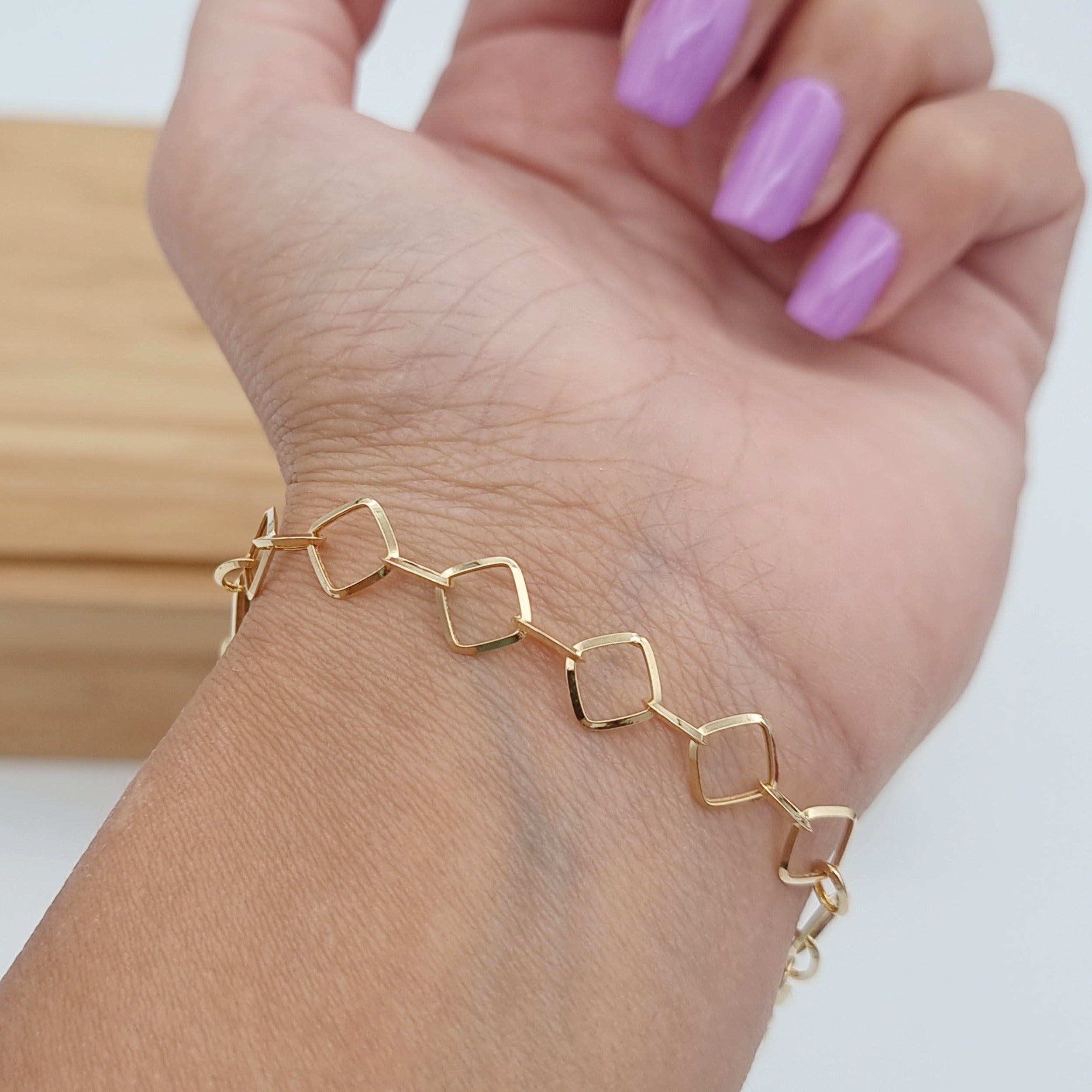 18K Pure Gold Square Linked Bracelet