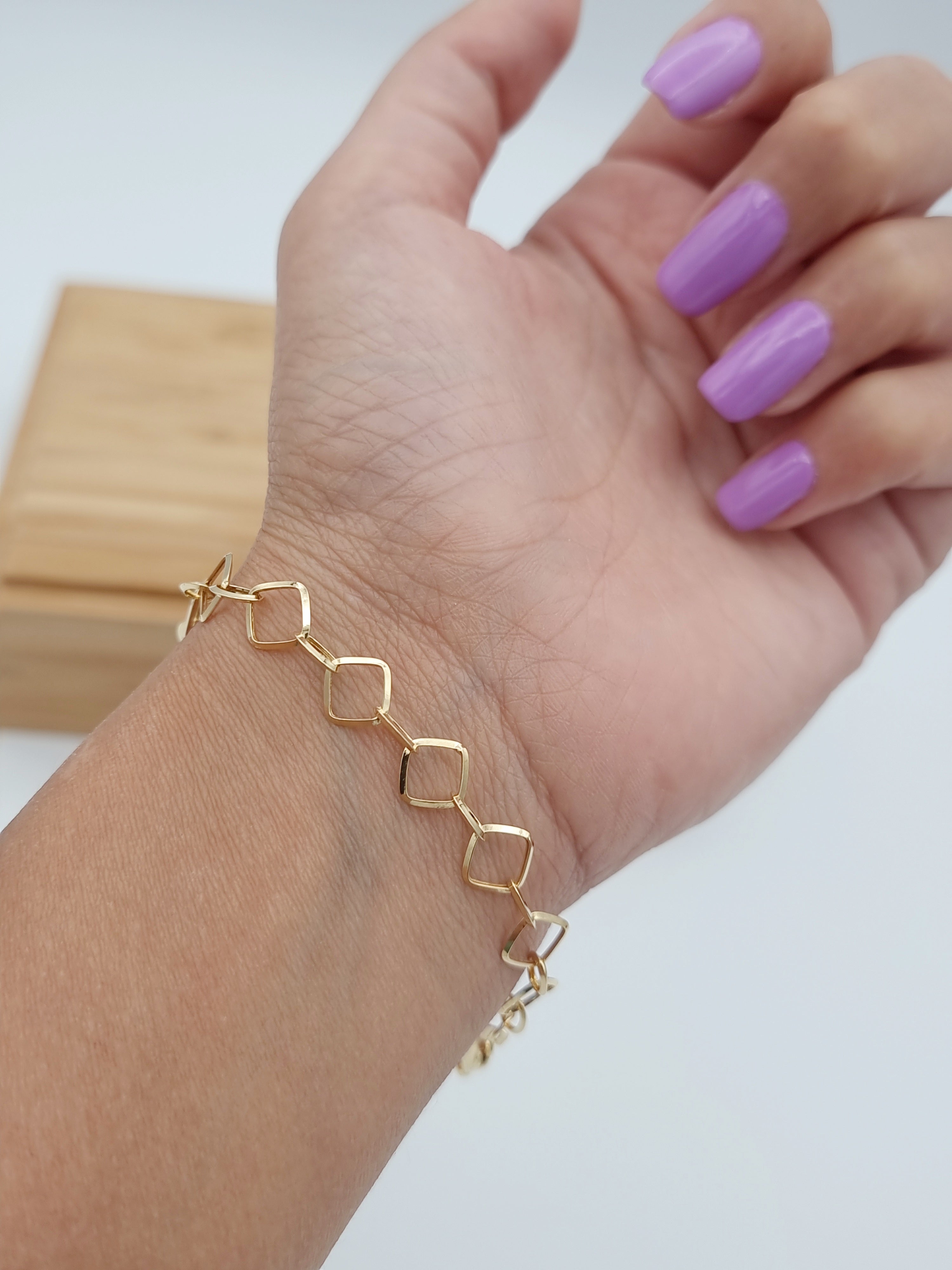 18K Pure Gold Square Linked Bracelet