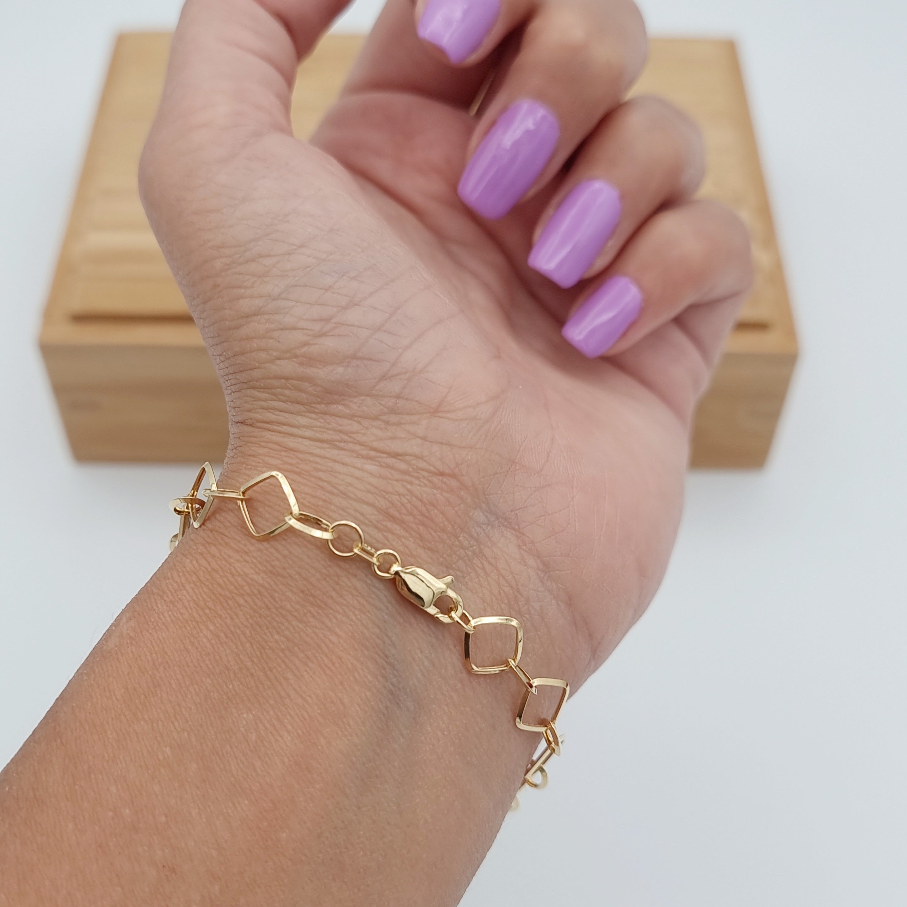 18K Pure Gold Square Linked Bracelet