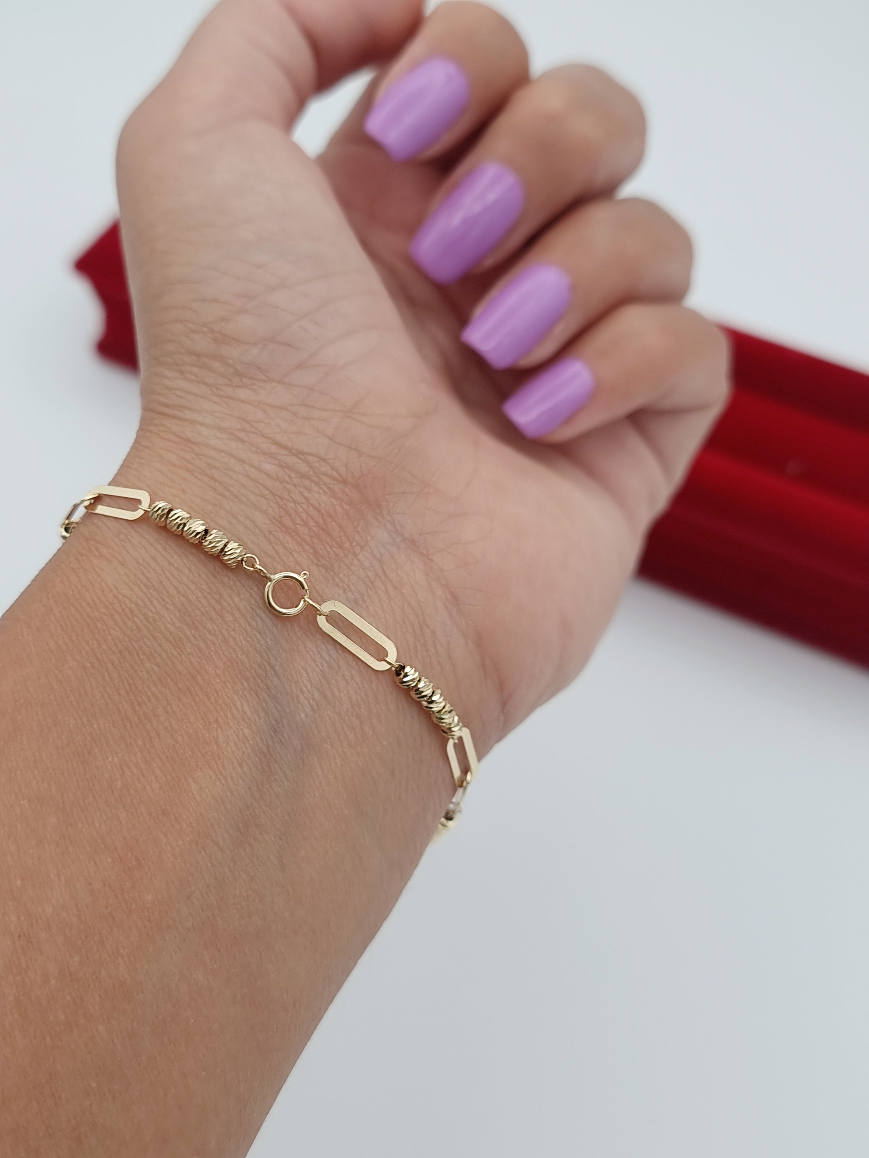 18K Pure Gold Linked Seed Bracelet