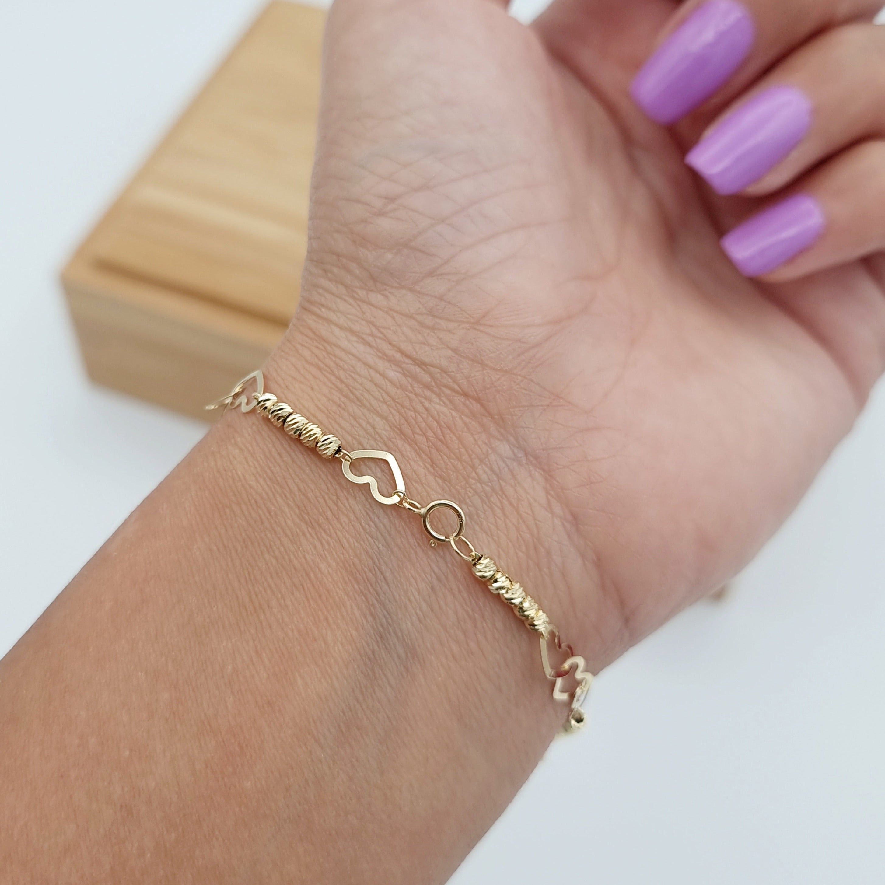 18K Pure Gold Heart Seed Bracelet