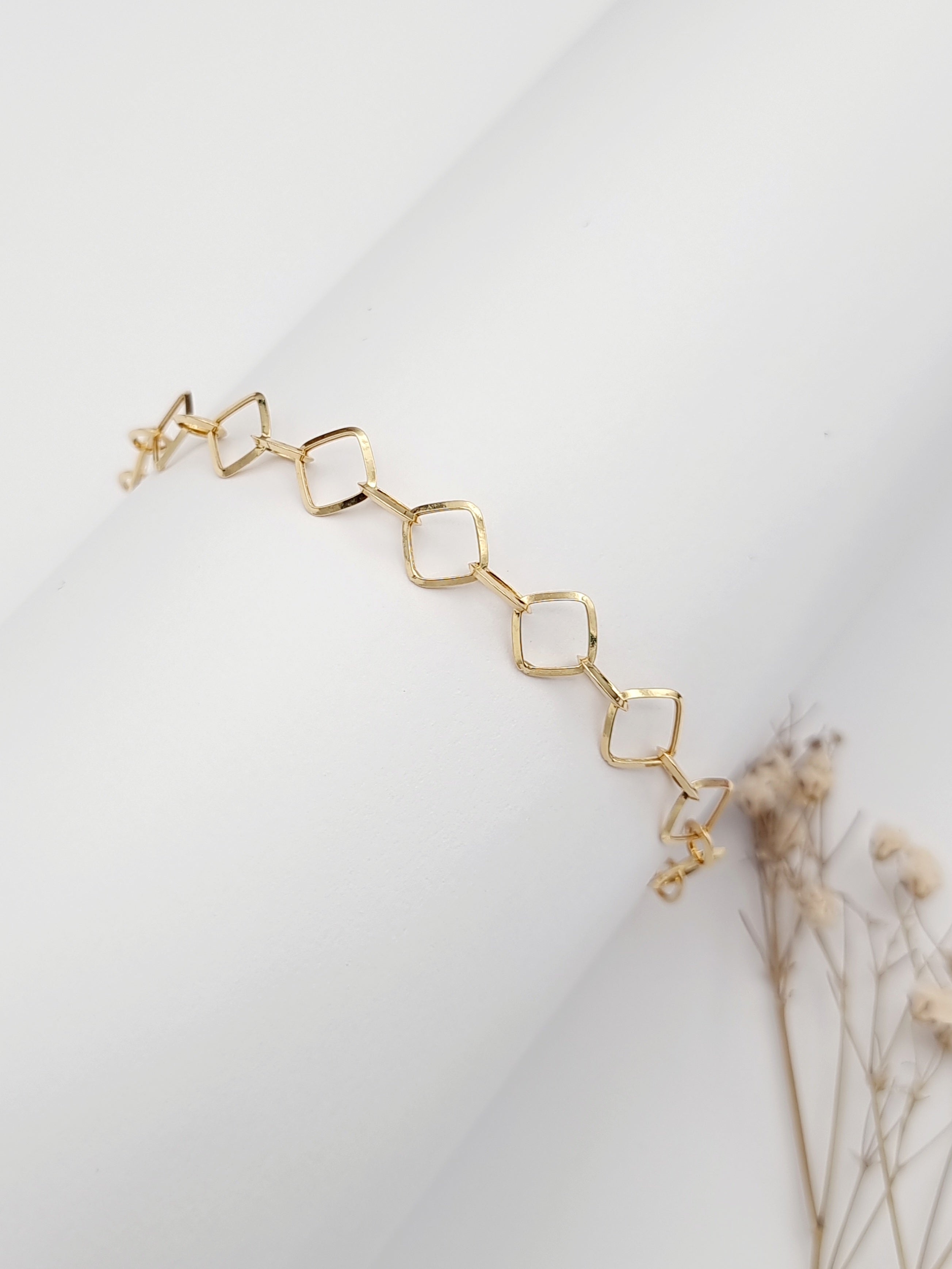 18K Pure Gold Square Linked Bracelet