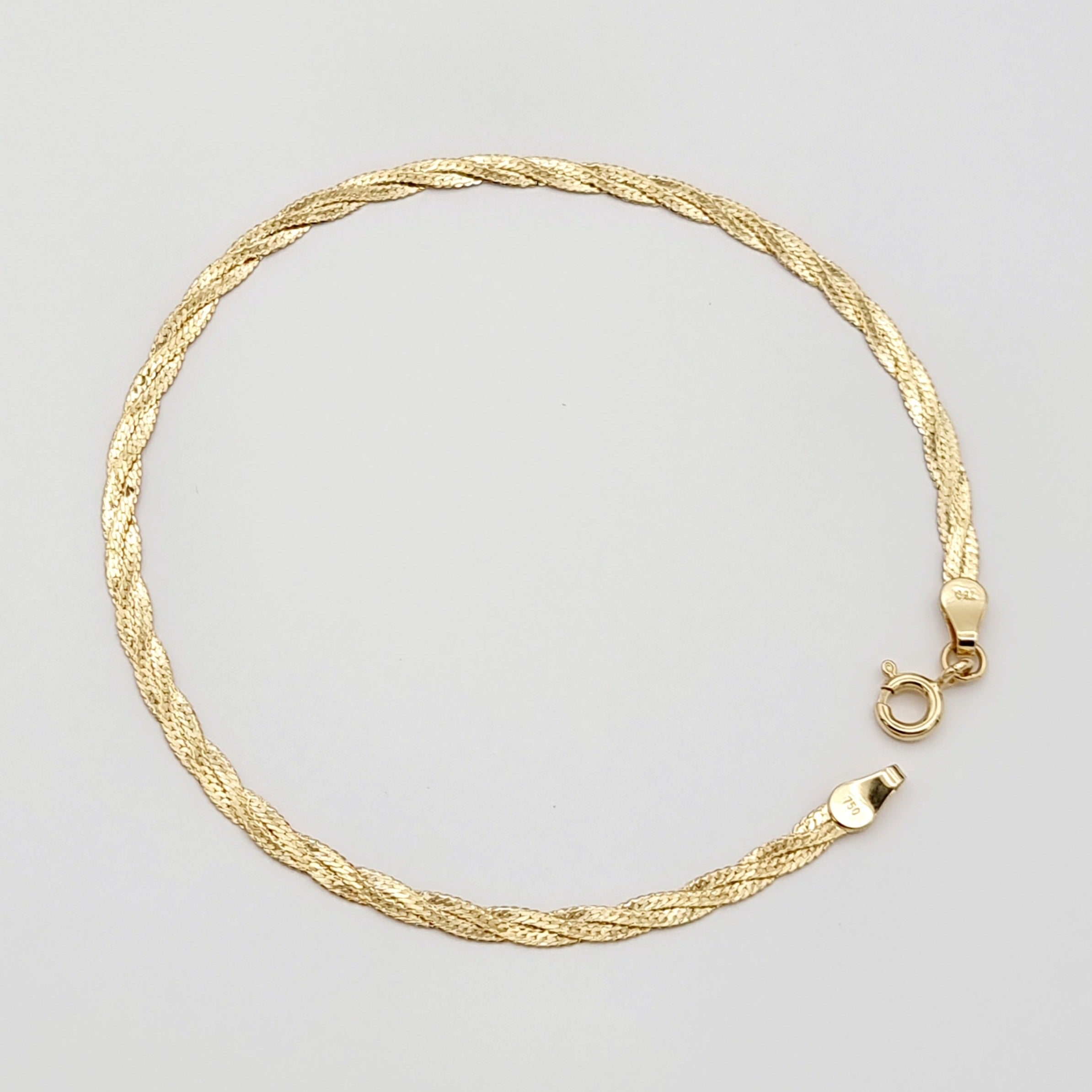 18K Pure Gold Twisted Flat Bracelet