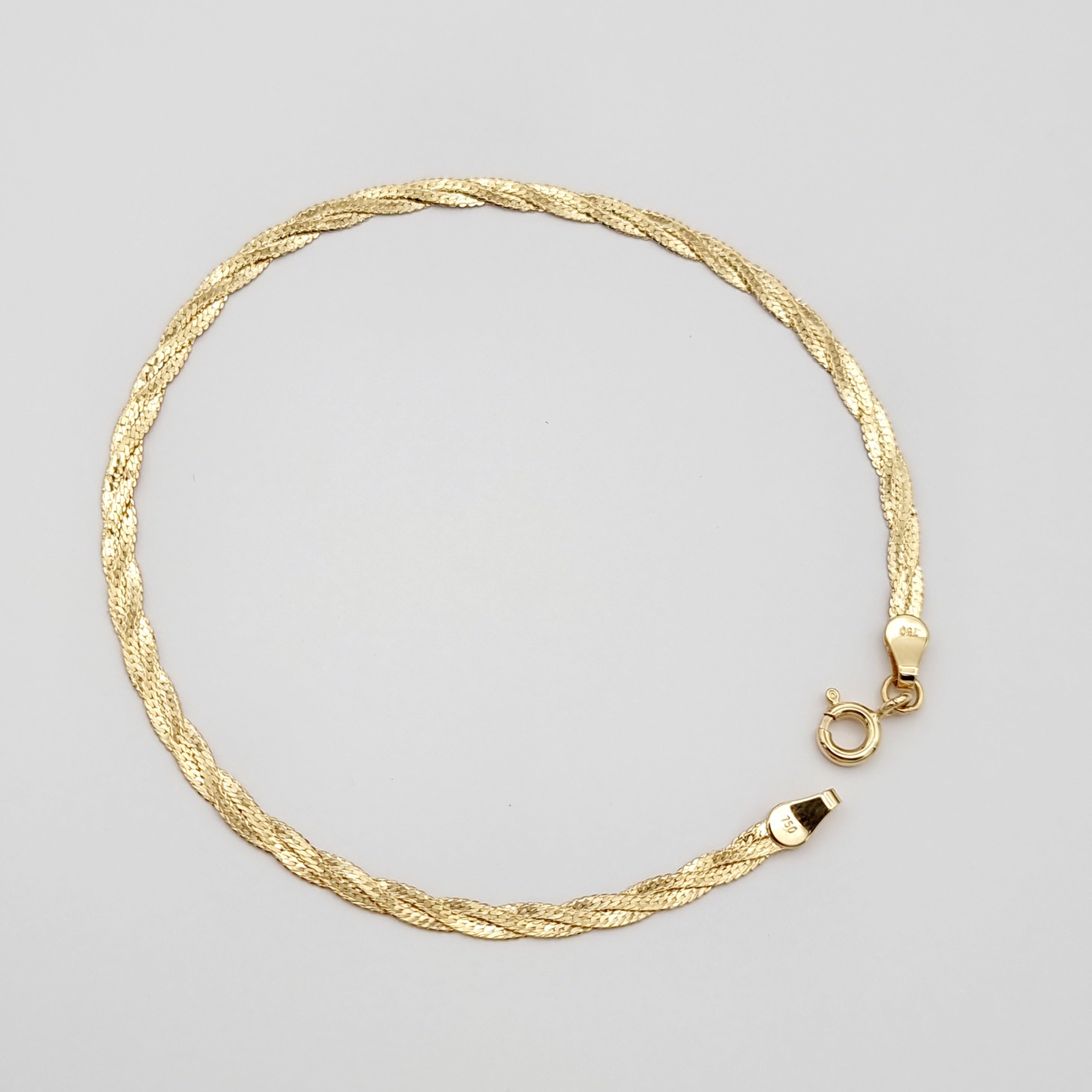 18K Pure Gold Twisted Flat Bracelet