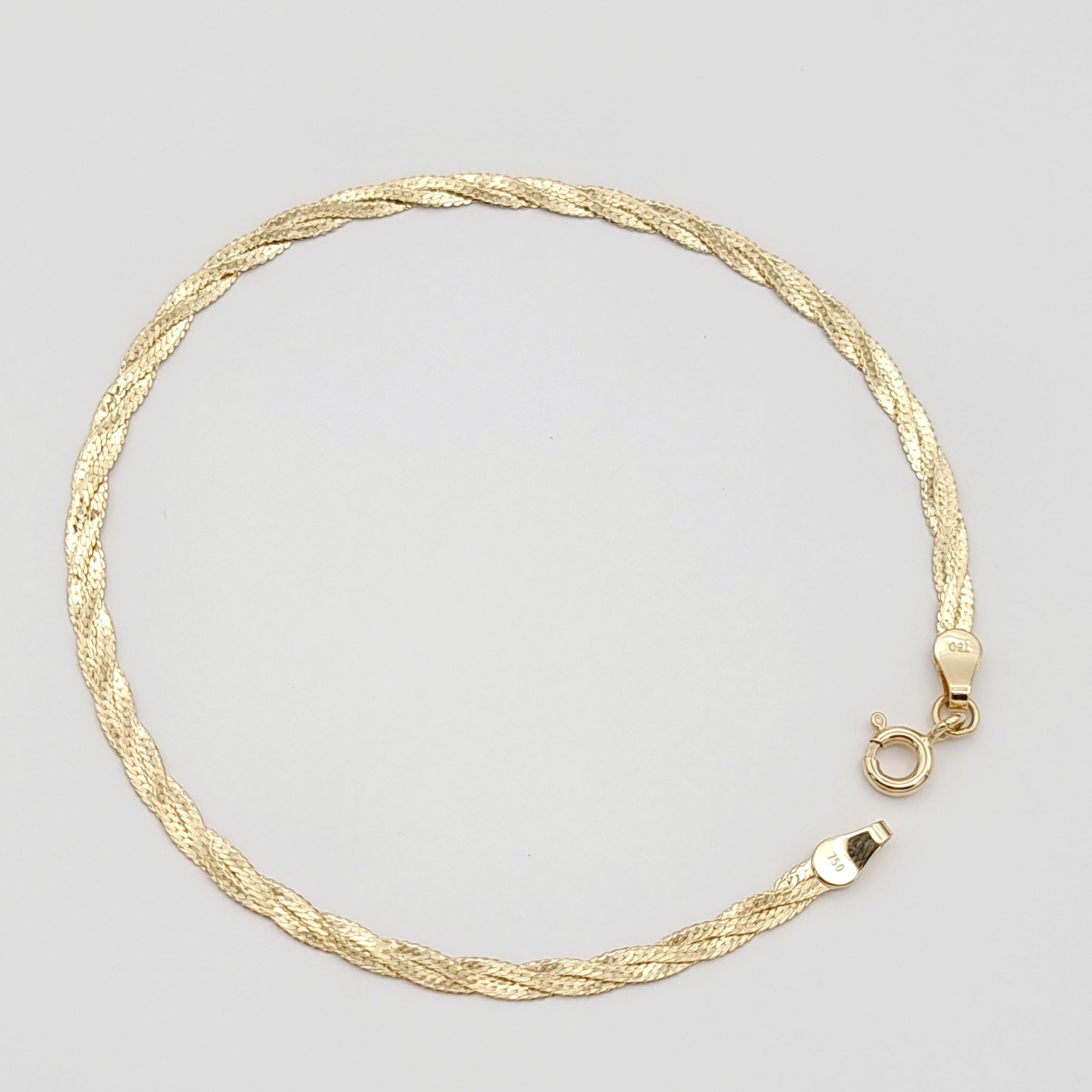 18K Pure Gold Twisted Flat Bracelet