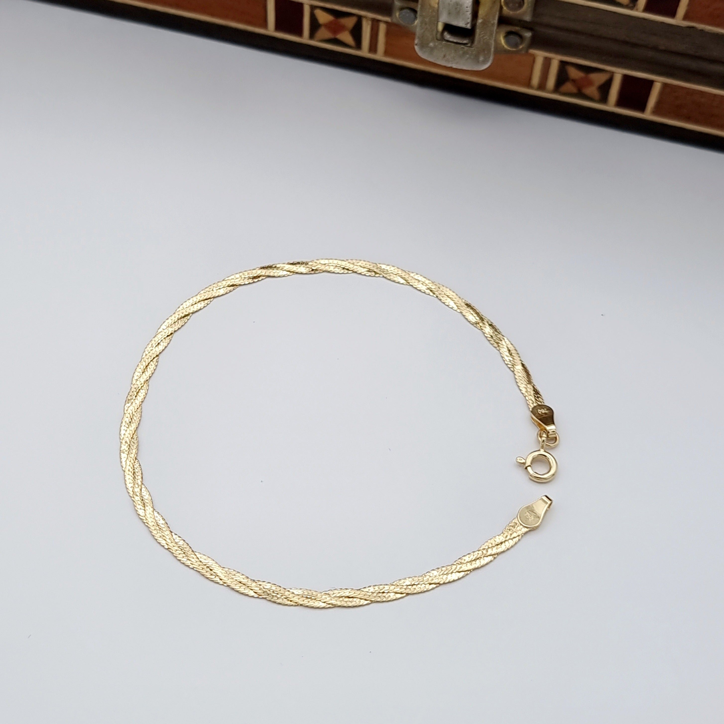 18K Pure Gold Twisted Flat Bracelet