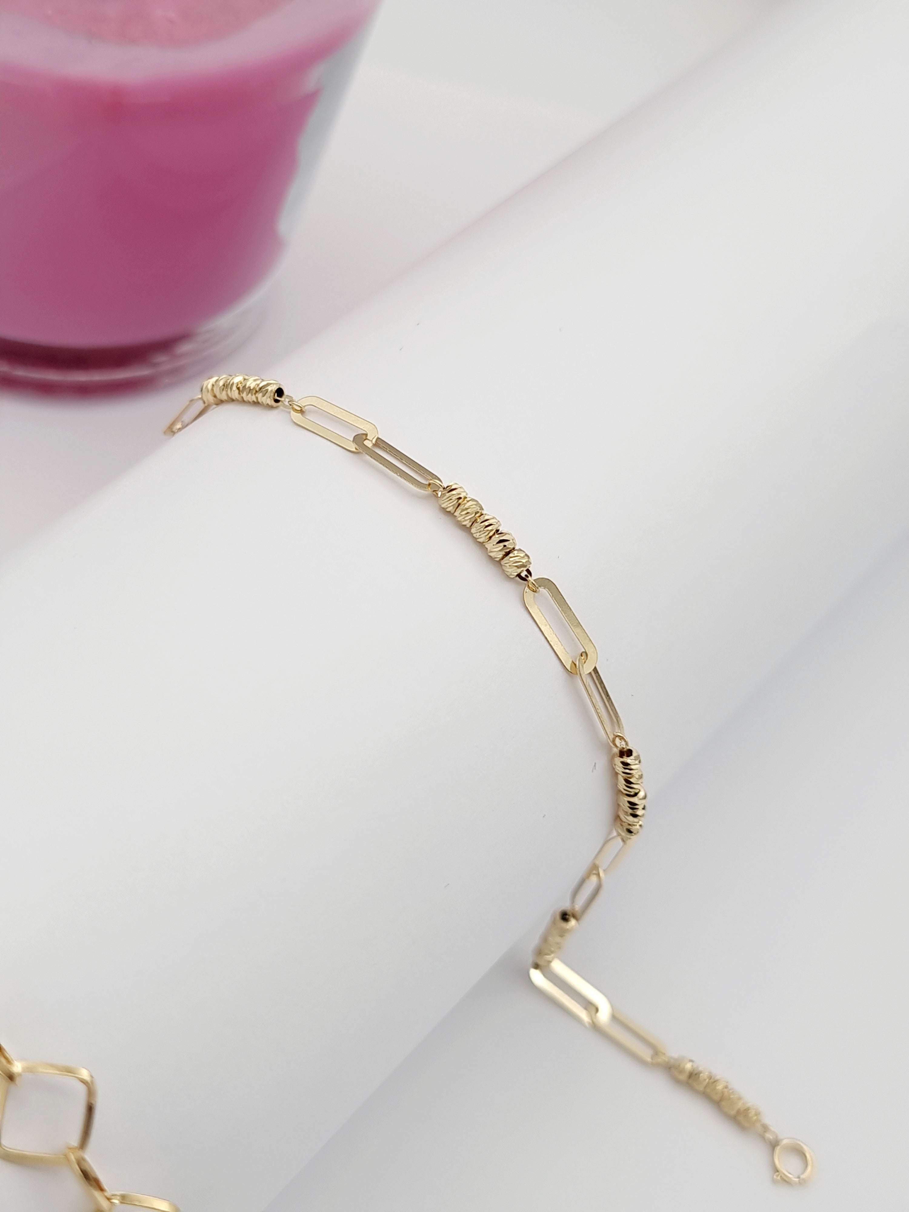 18K Pure Gold Linked Seed Bracelet