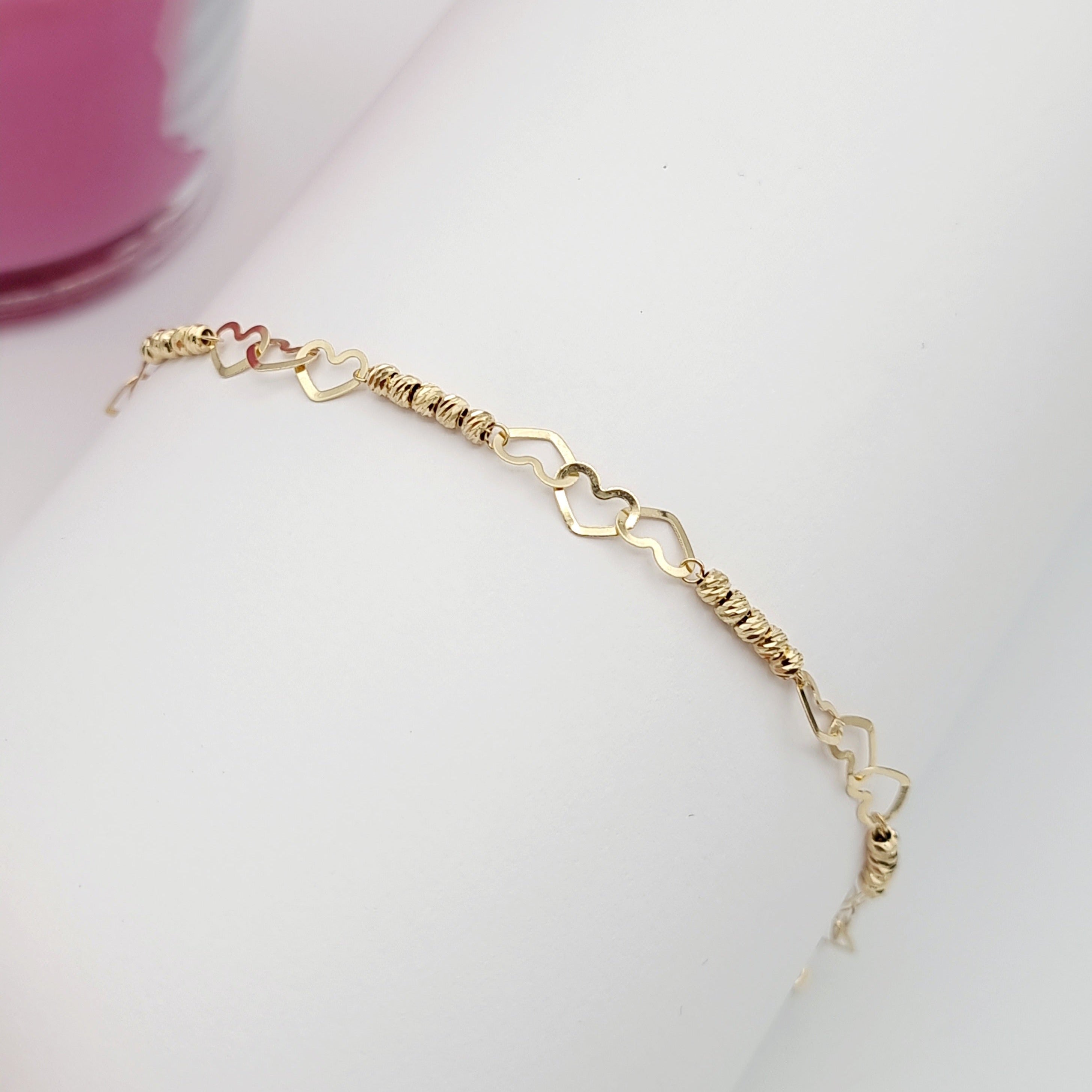 18K Pure Gold Heart Seed Bracelet