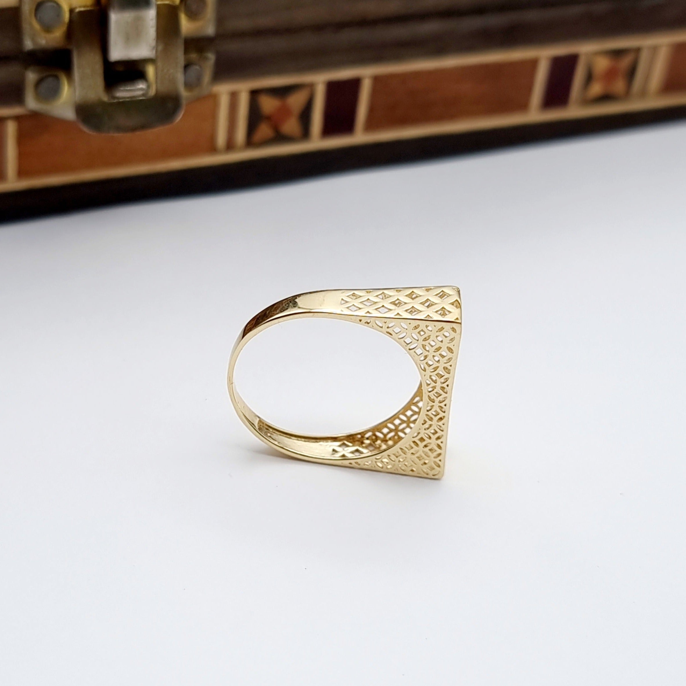 18K Pure Gold Square Net Ring