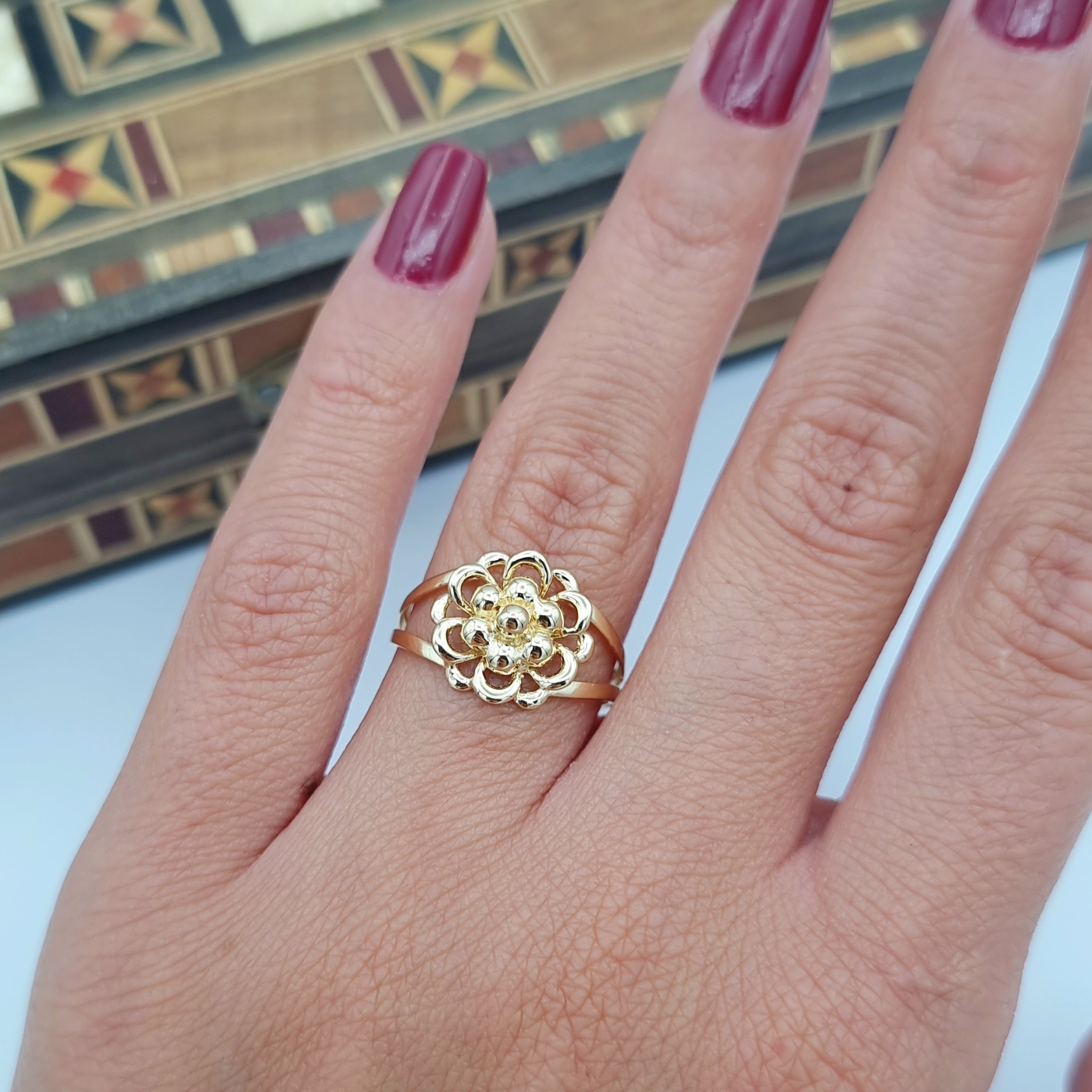 18K Pure Gold Fine Flower Ring