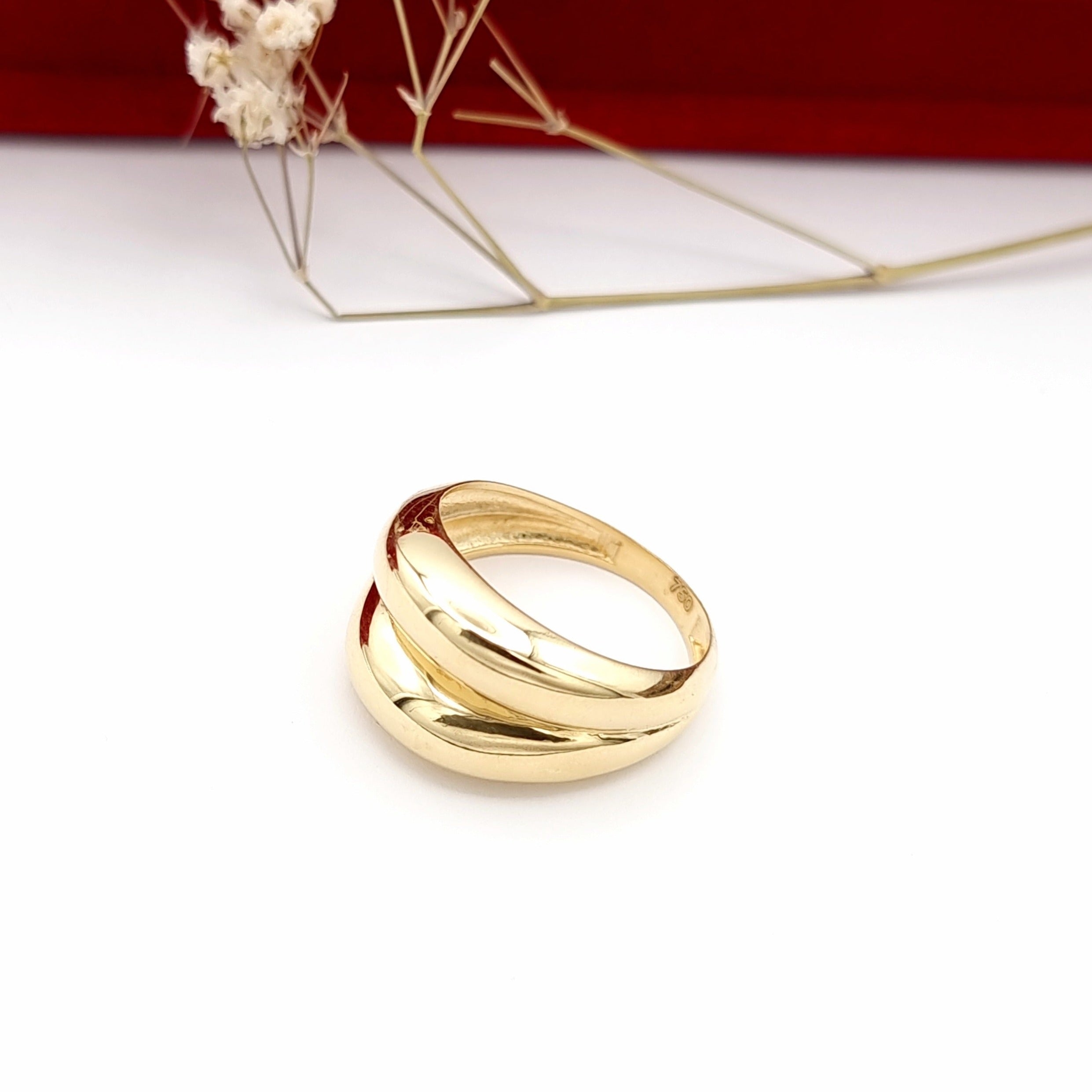 18K Pure Gold Elegant Double Ring