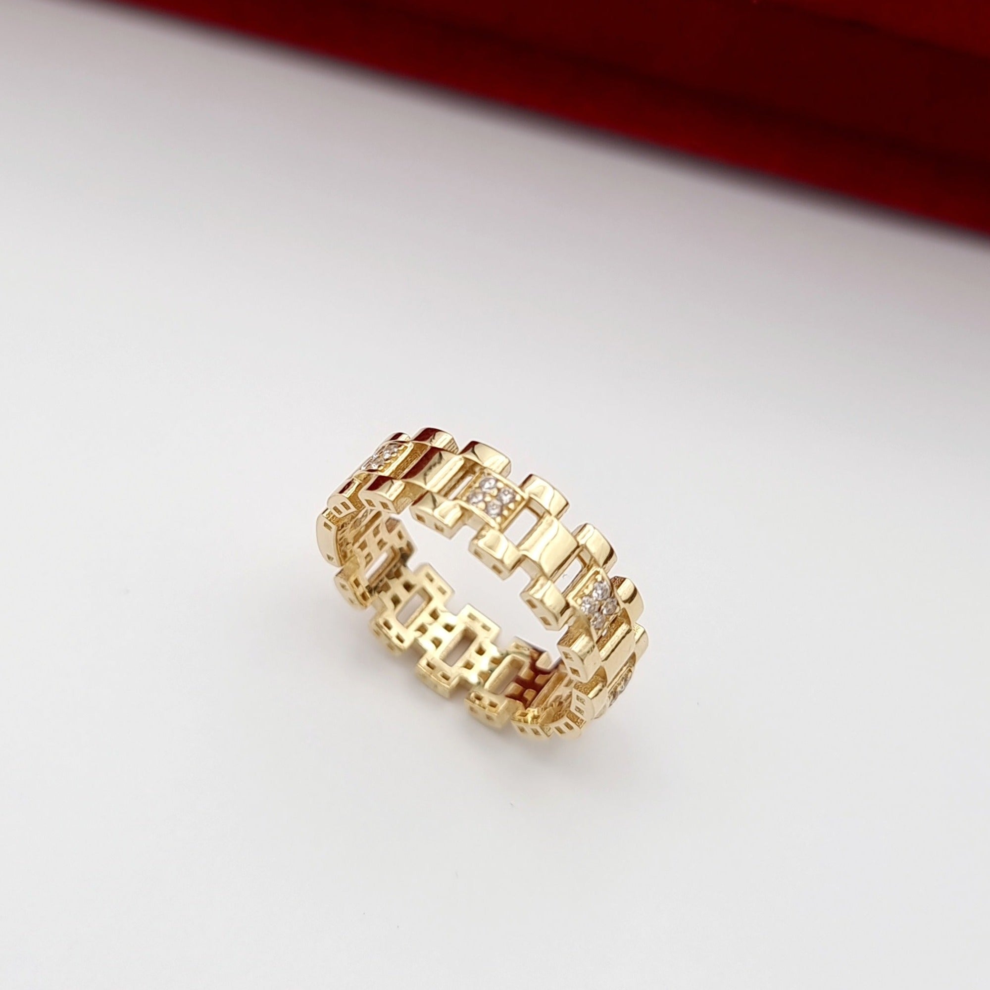 18K Pure Gold Belt Stone Ring