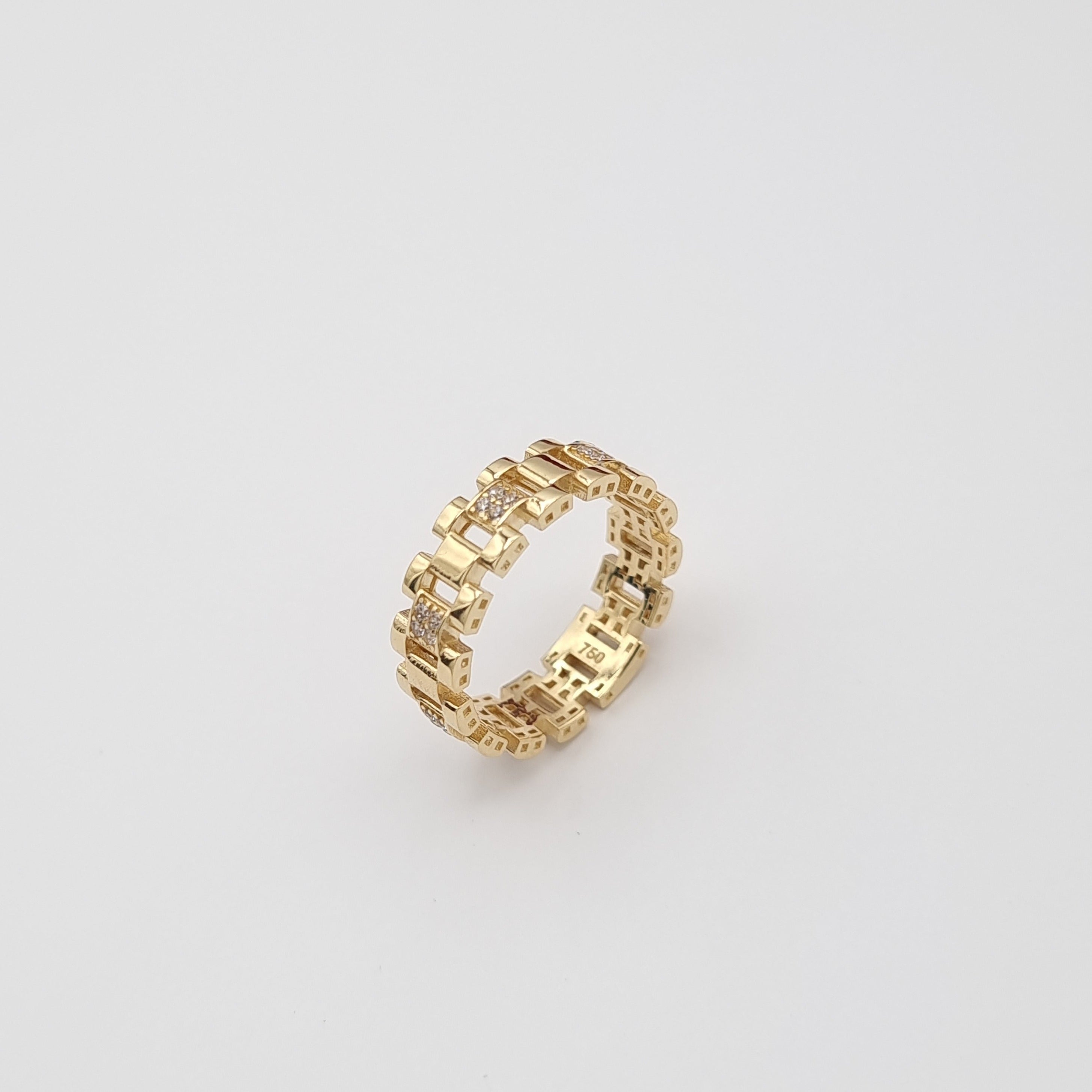 18K Pure Gold Belt Stone Ring