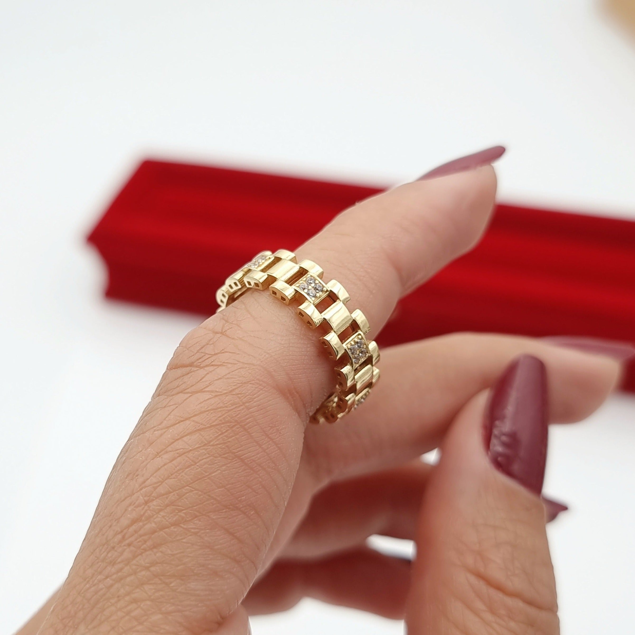 18K Pure Gold Belt Stone Ring