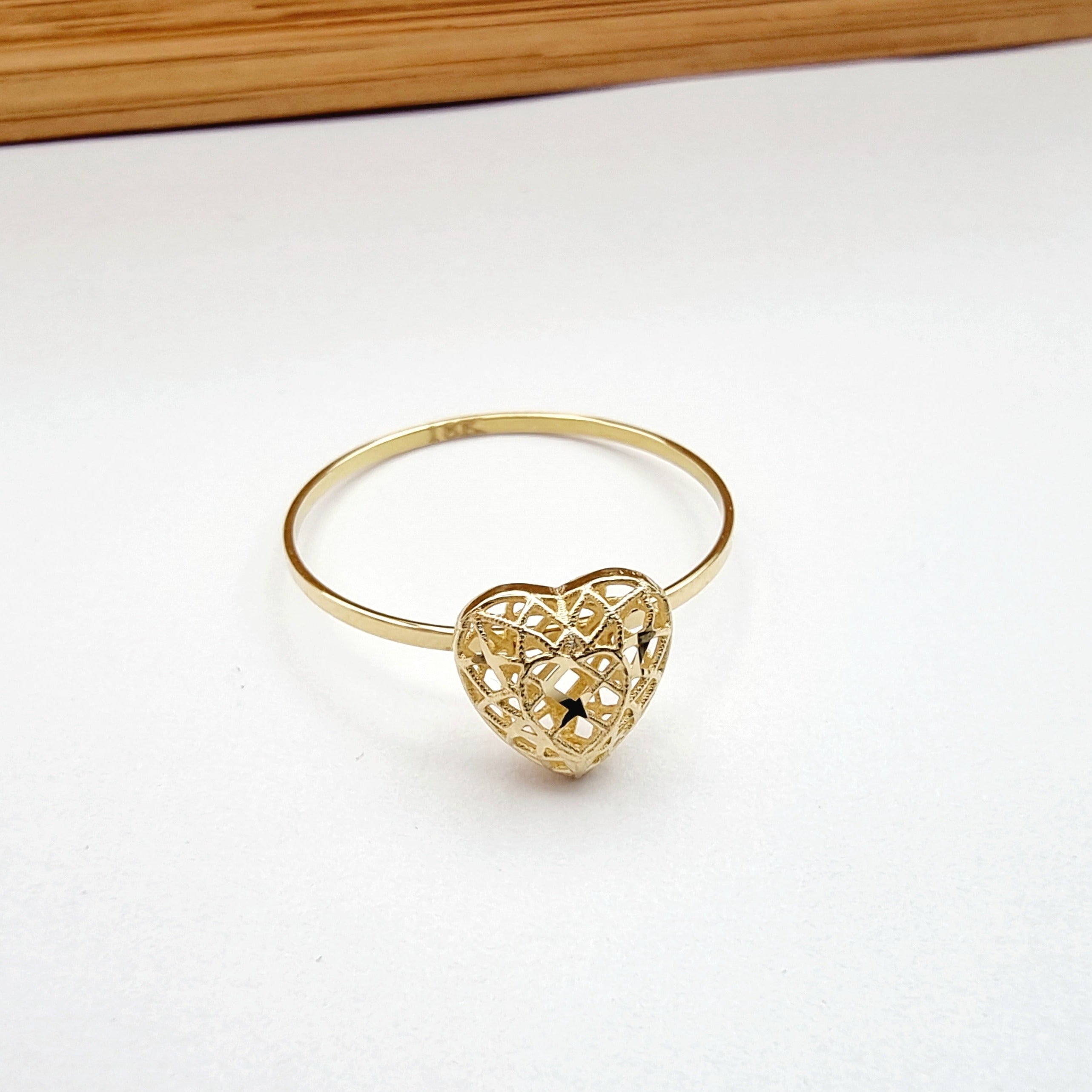 18K Pure Gold Net Heart Ring